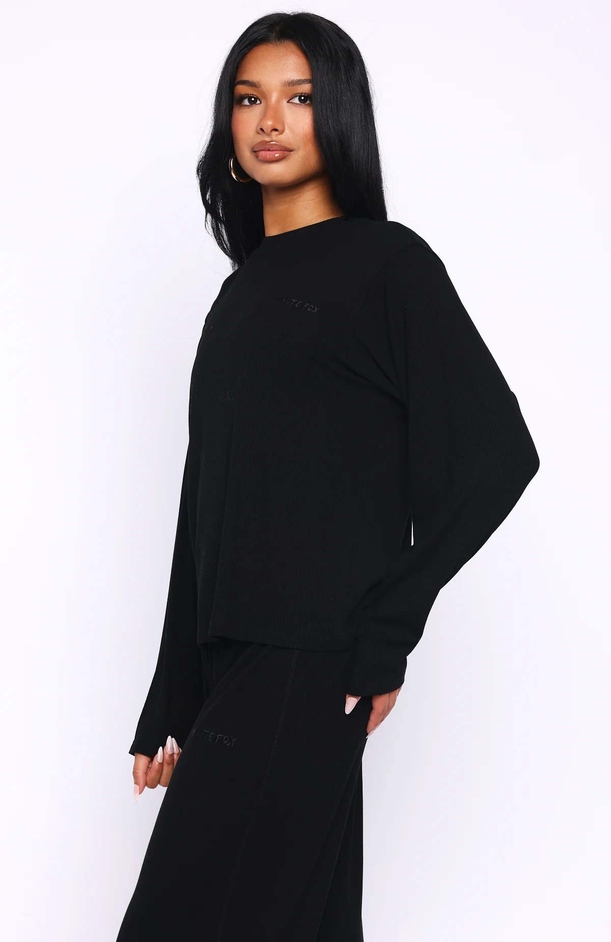 Come A Long Way Soft Lounge Long Sleeve Ribbed Tee Black