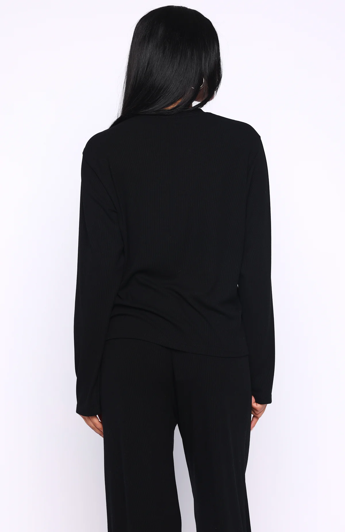 Come A Long Way Soft Lounge Long Sleeve Ribbed Tee Black