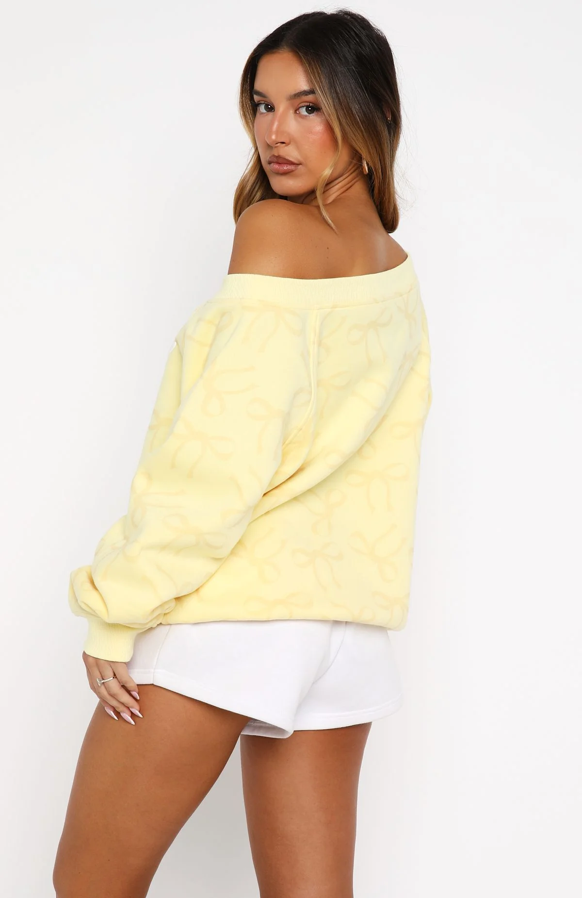 Vol. 1 Off Shoulder Printed Sweater Lemon Bow