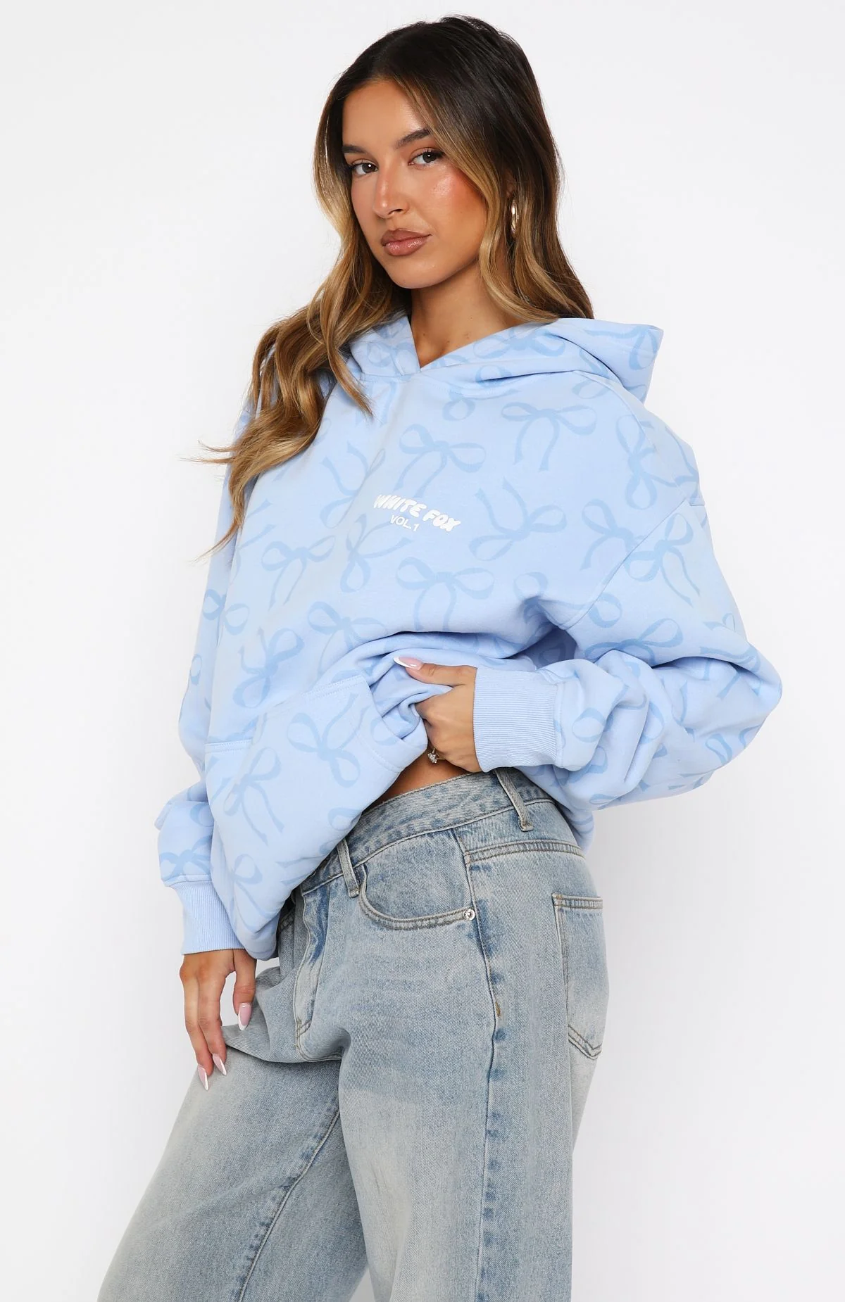 Vol. 1 Oversized Printed Hoodie Blue Bow