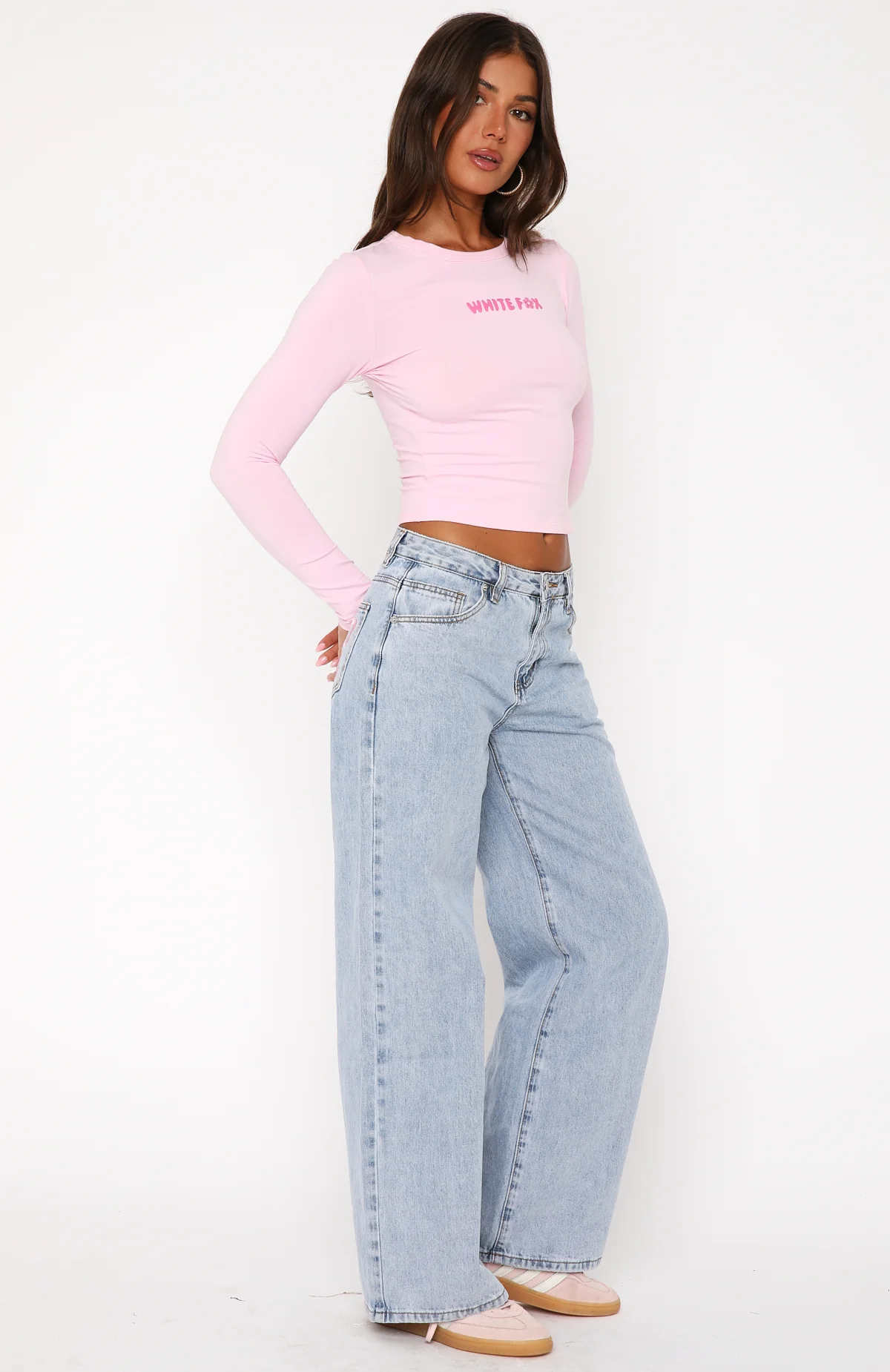 About A Girl Mid Rise Wide Leg Jeans Mid Blue