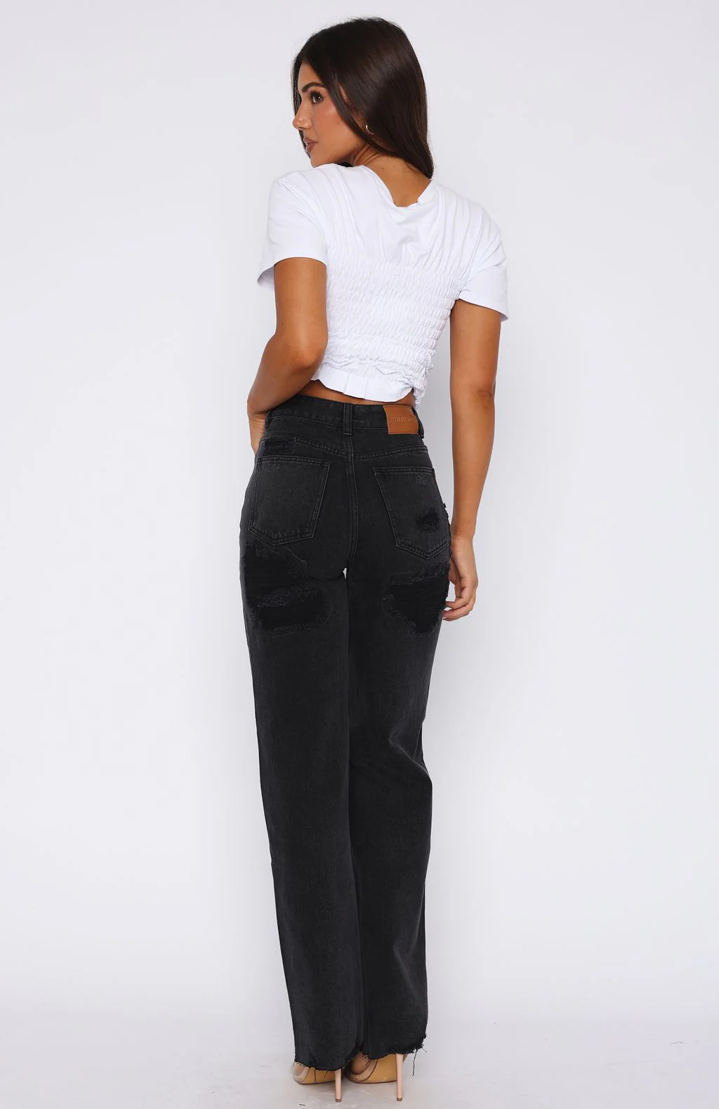 Alana High Waisted Straight Leg Jeans Black Acid