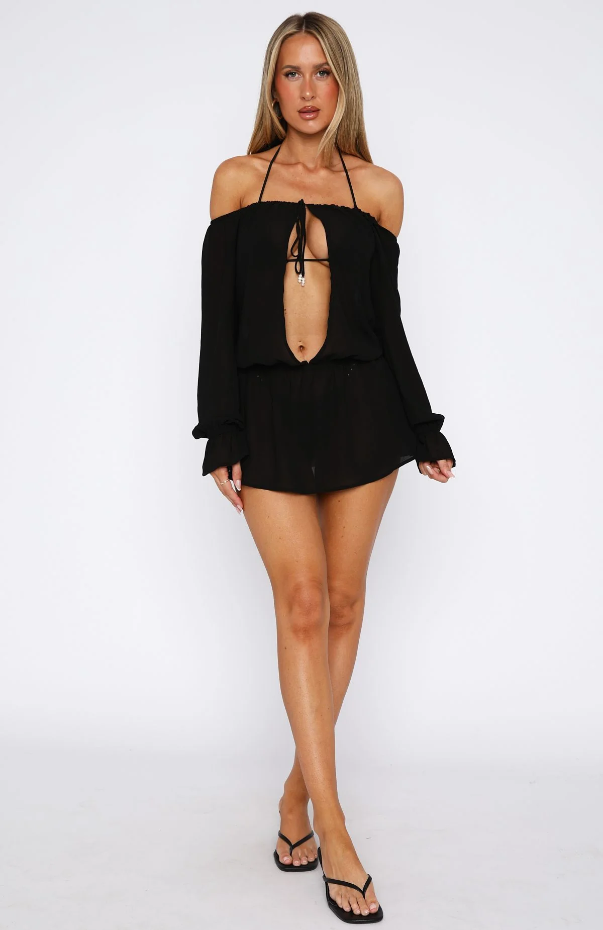 Back To Shore Long Sleeve Mini Dress Black