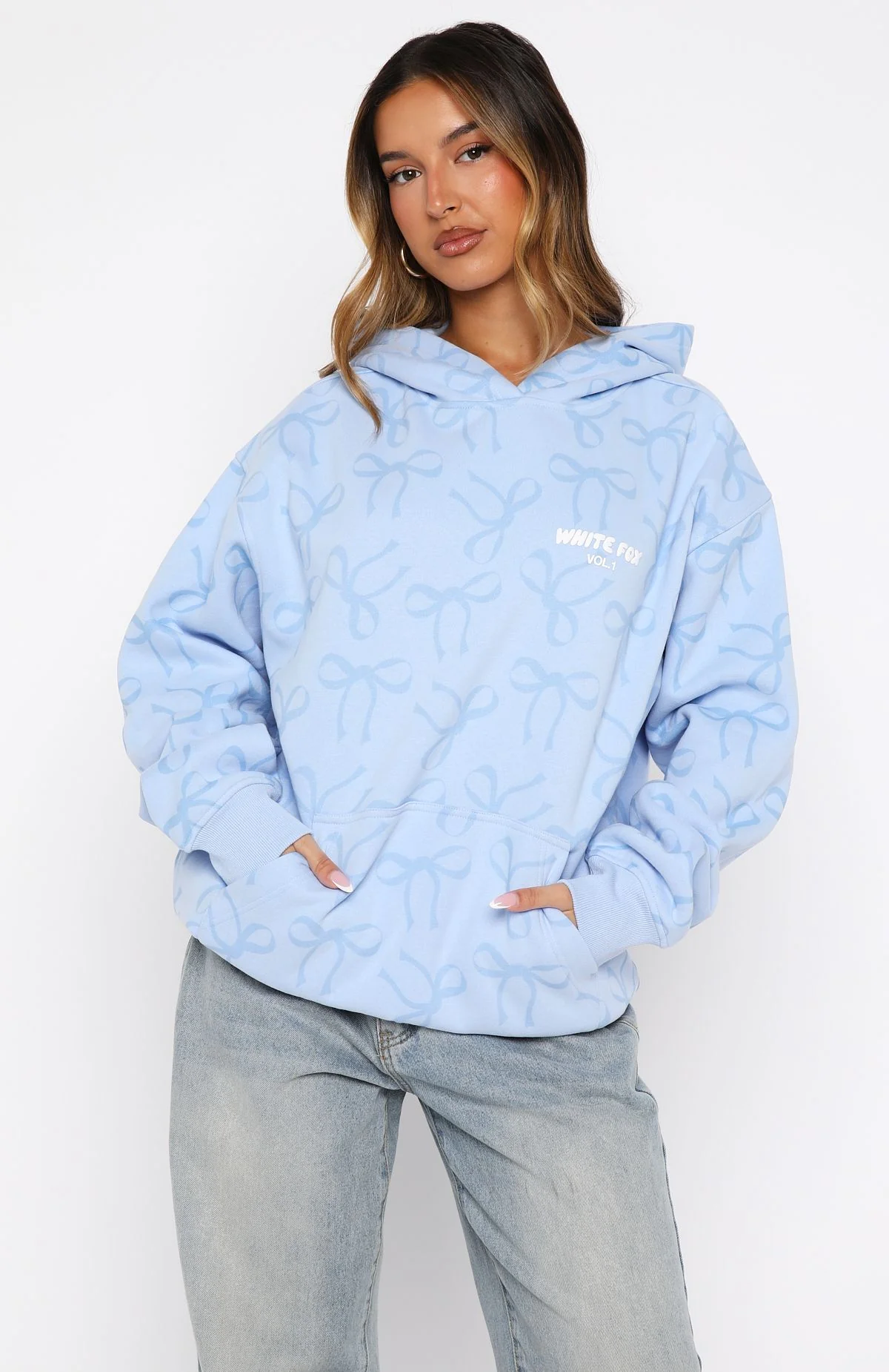 Vol. 1 Oversized Printed Hoodie Blue Bow