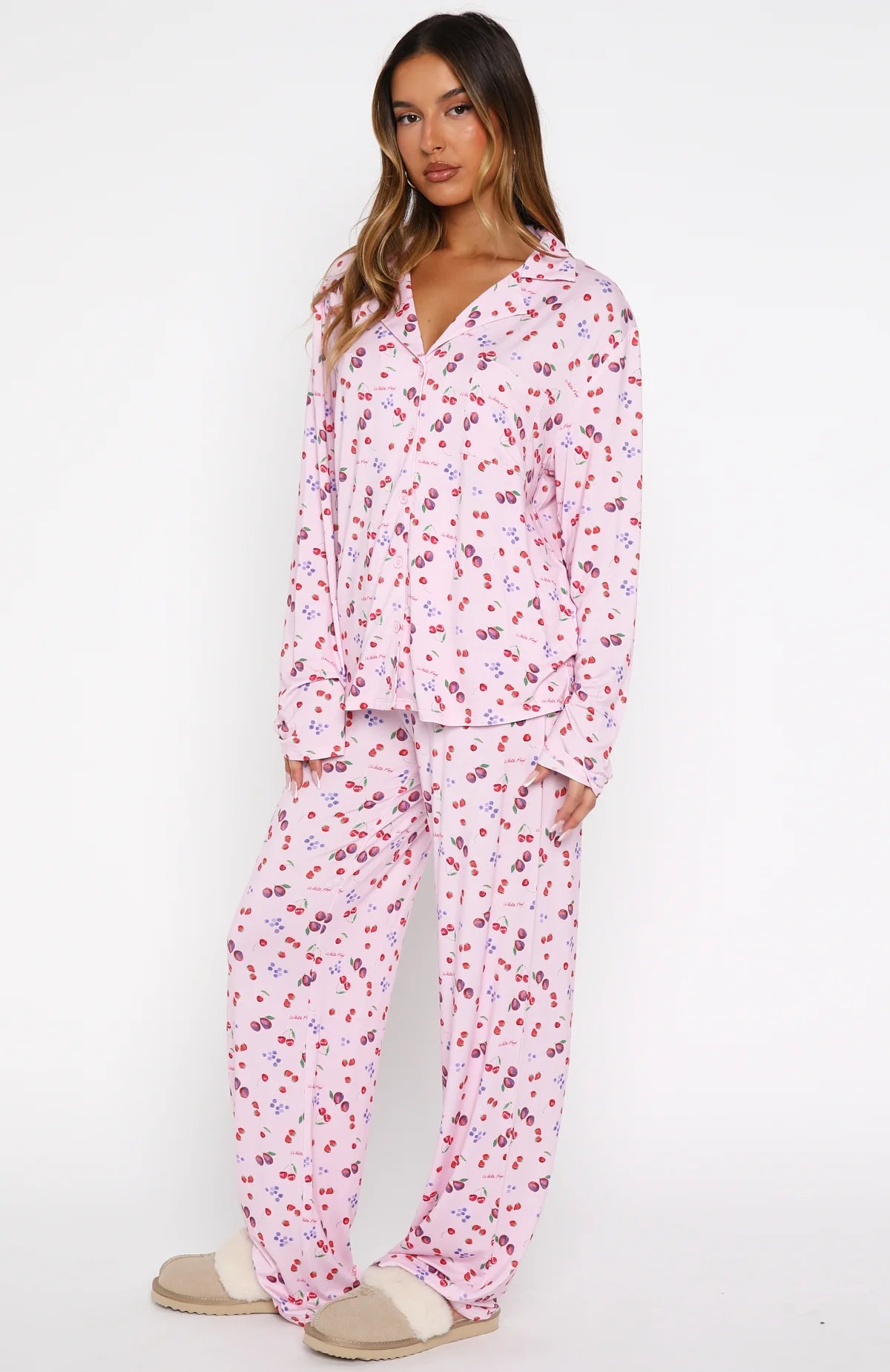 Pillow Talk Printed Long Sleeve Pyjama Set Pink Berries
