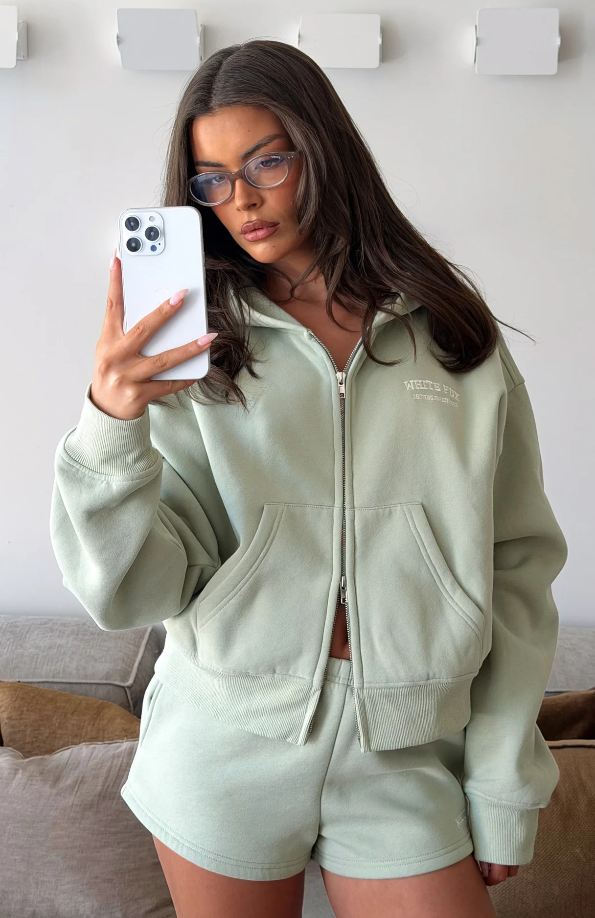 Can't Miss It Boxy Zip Front Hoodie Sage
