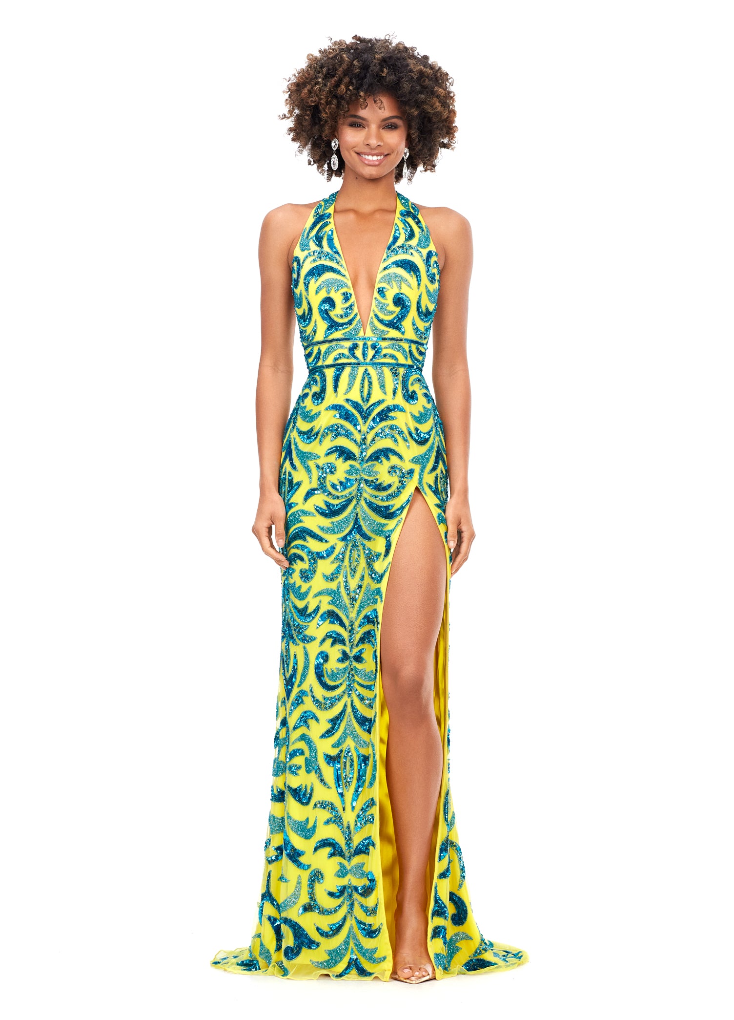 Ashley Lauren 11283 Halter Evening Gown with Sequin Motif