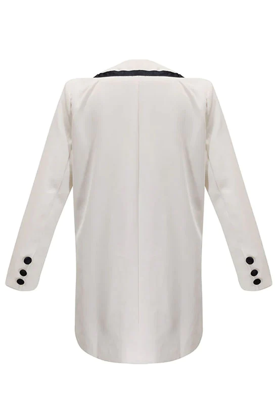 Oversized Contrast Label Long Sleeve Double Breasted Blazer Mini Dress - White