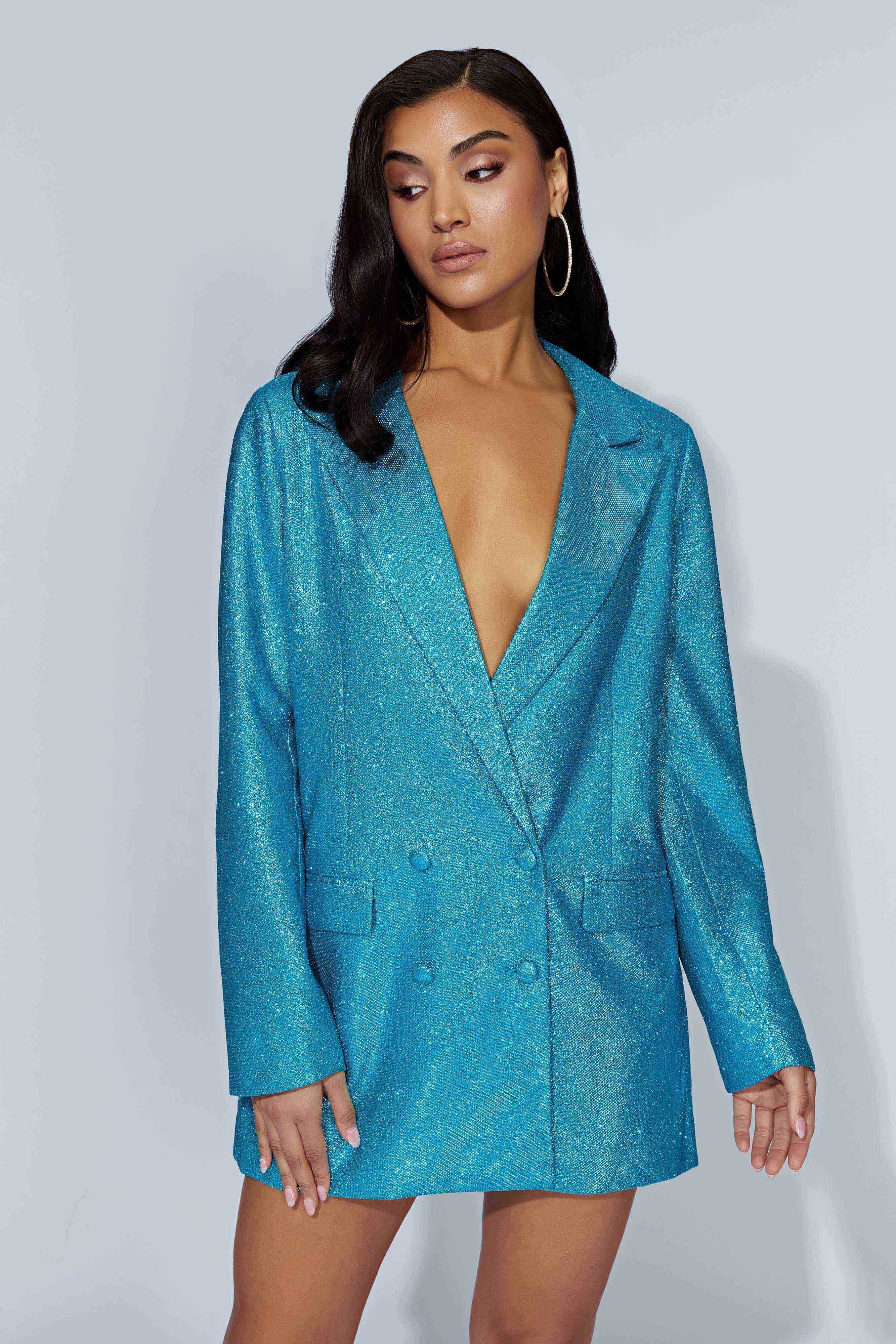 Becky Shimmer Oversized Blazer Dress - Aquamarine
