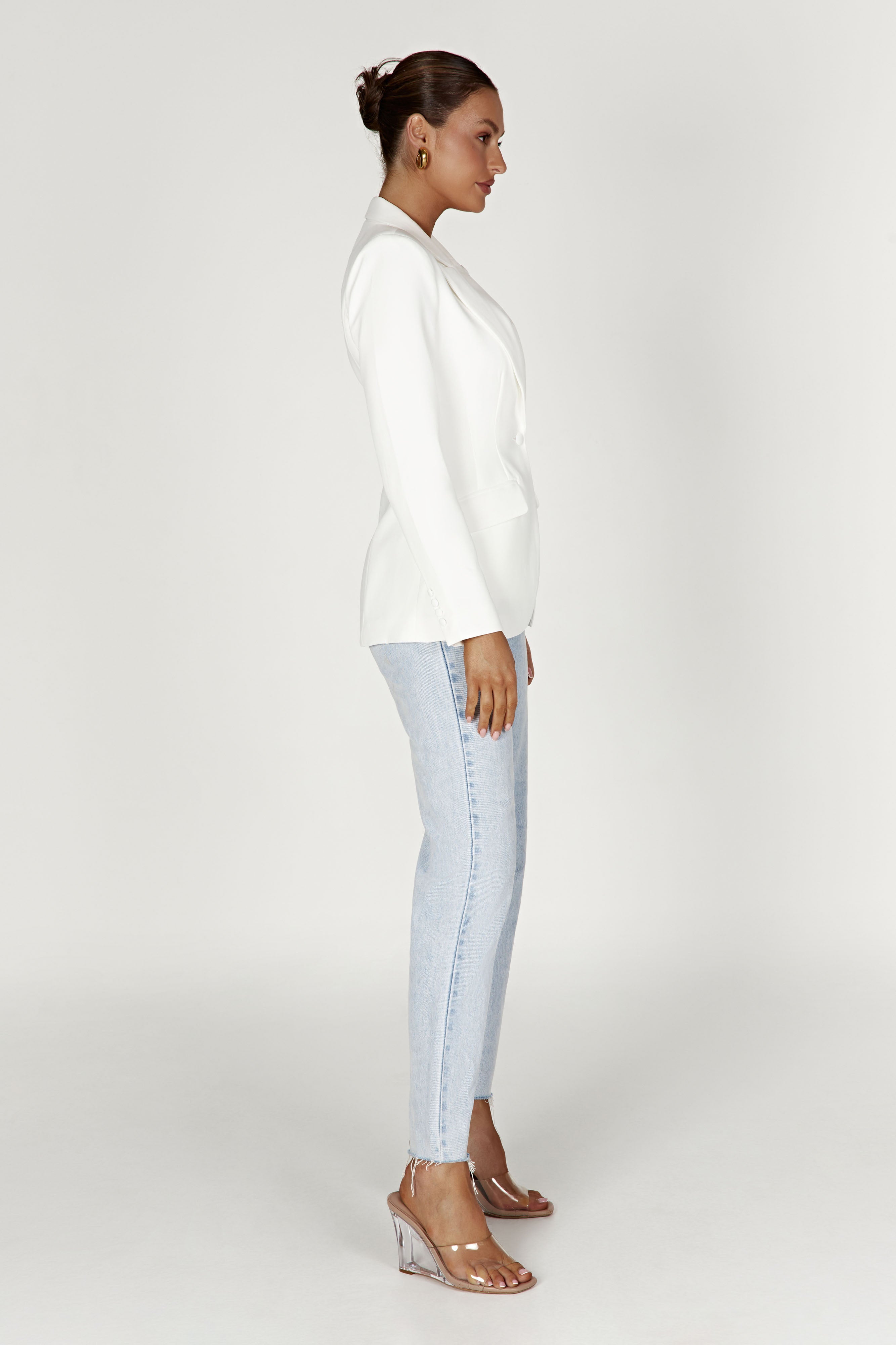 MESHKI Helda Fitted Cinched Waist Blazer - White
