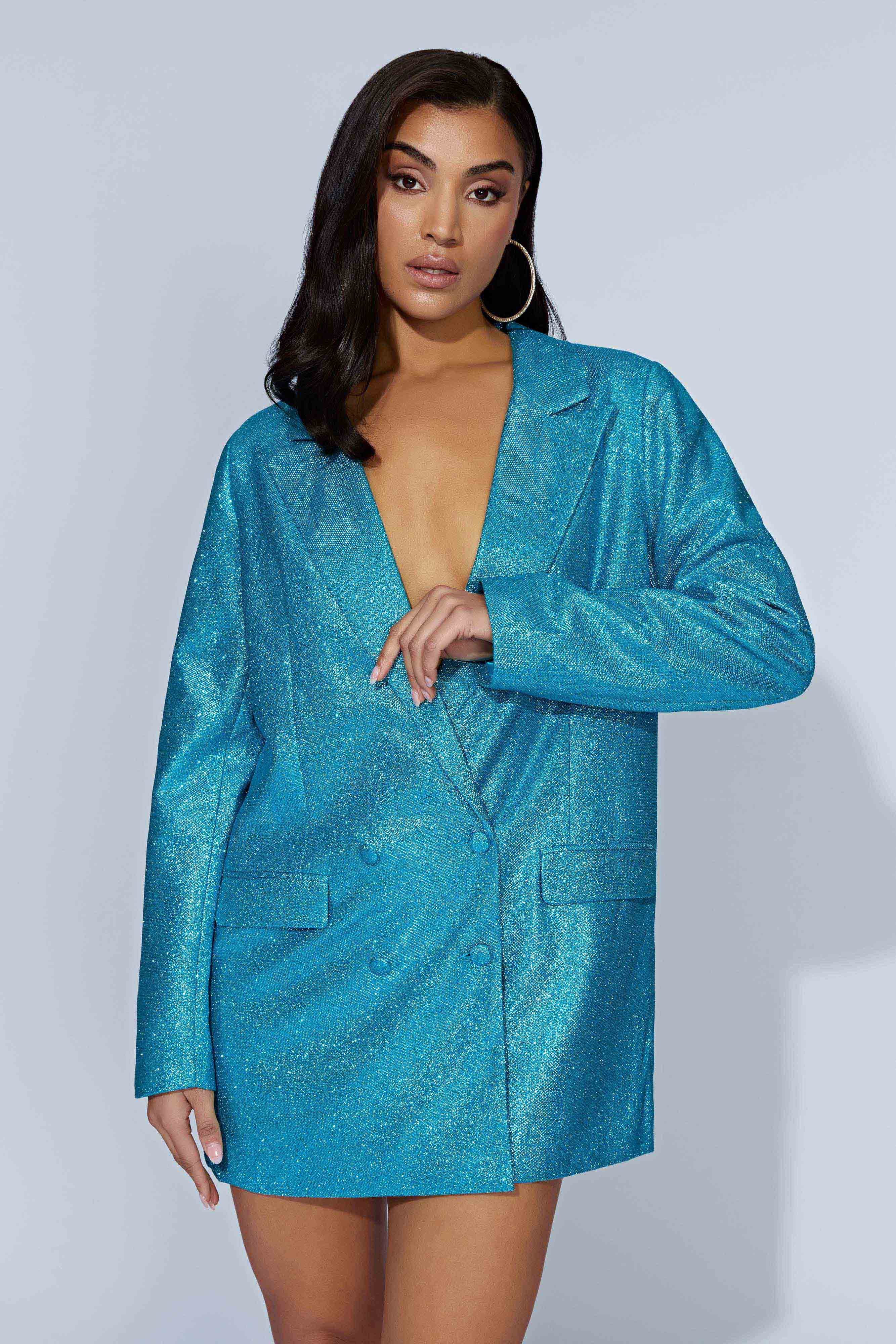 Becky Shimmer Oversized Blazer Dress - Aquamarine