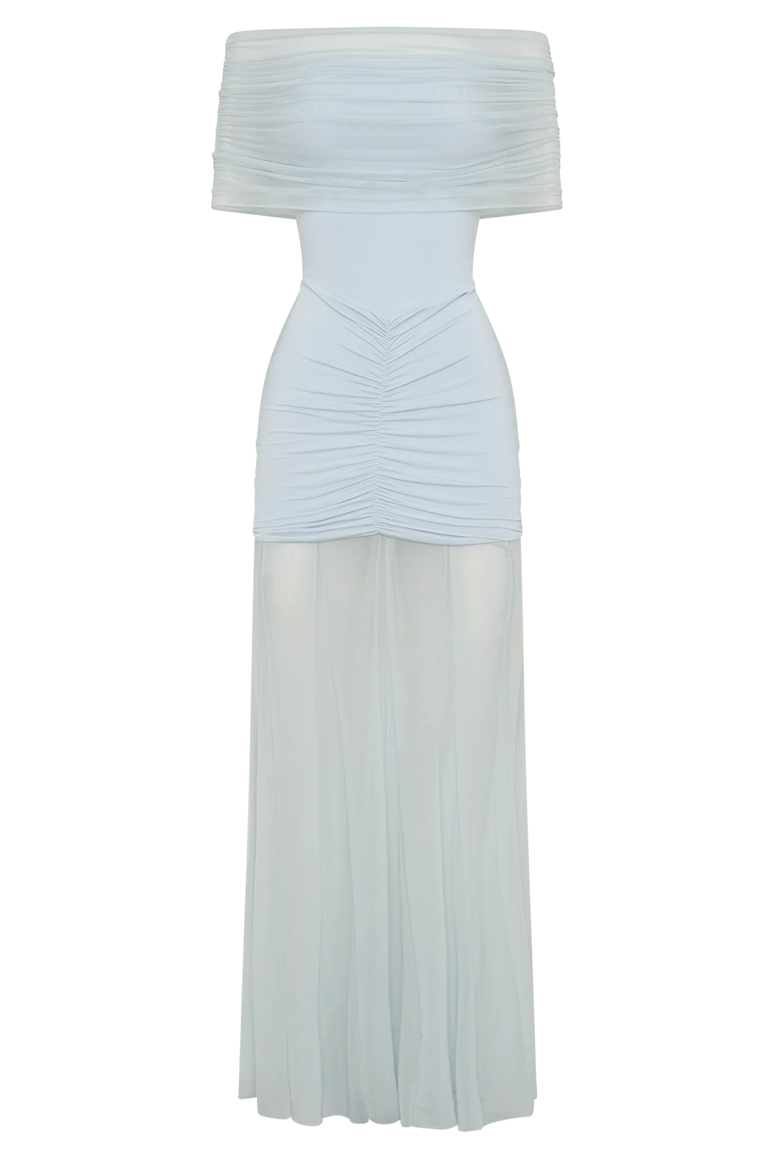 Caspian Slinky And Mesh Off Shoulder Maxi Dress - Pale Blue