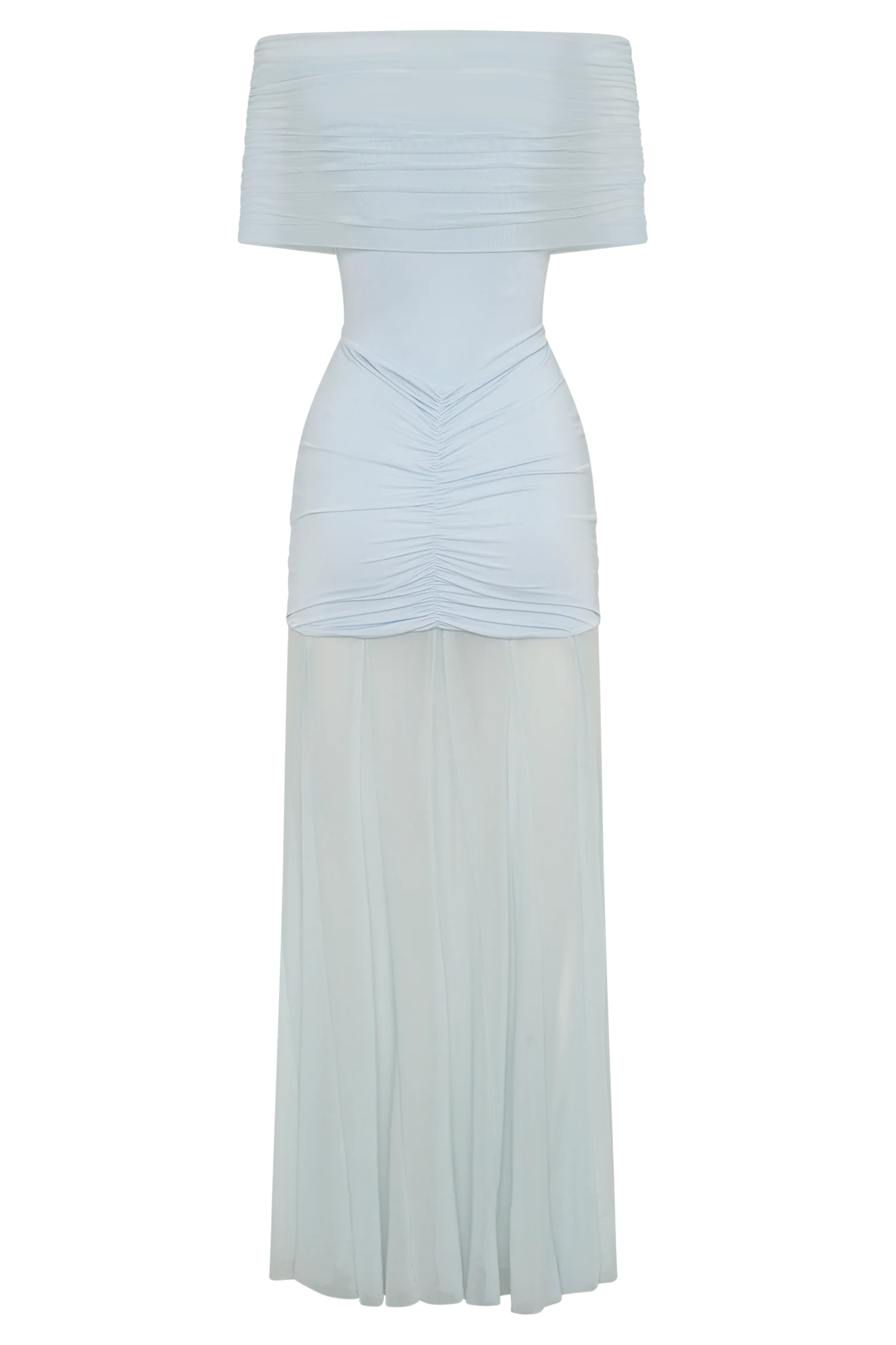 Caspian Slinky And Mesh Off Shoulder Maxi Dress - Pale Blue