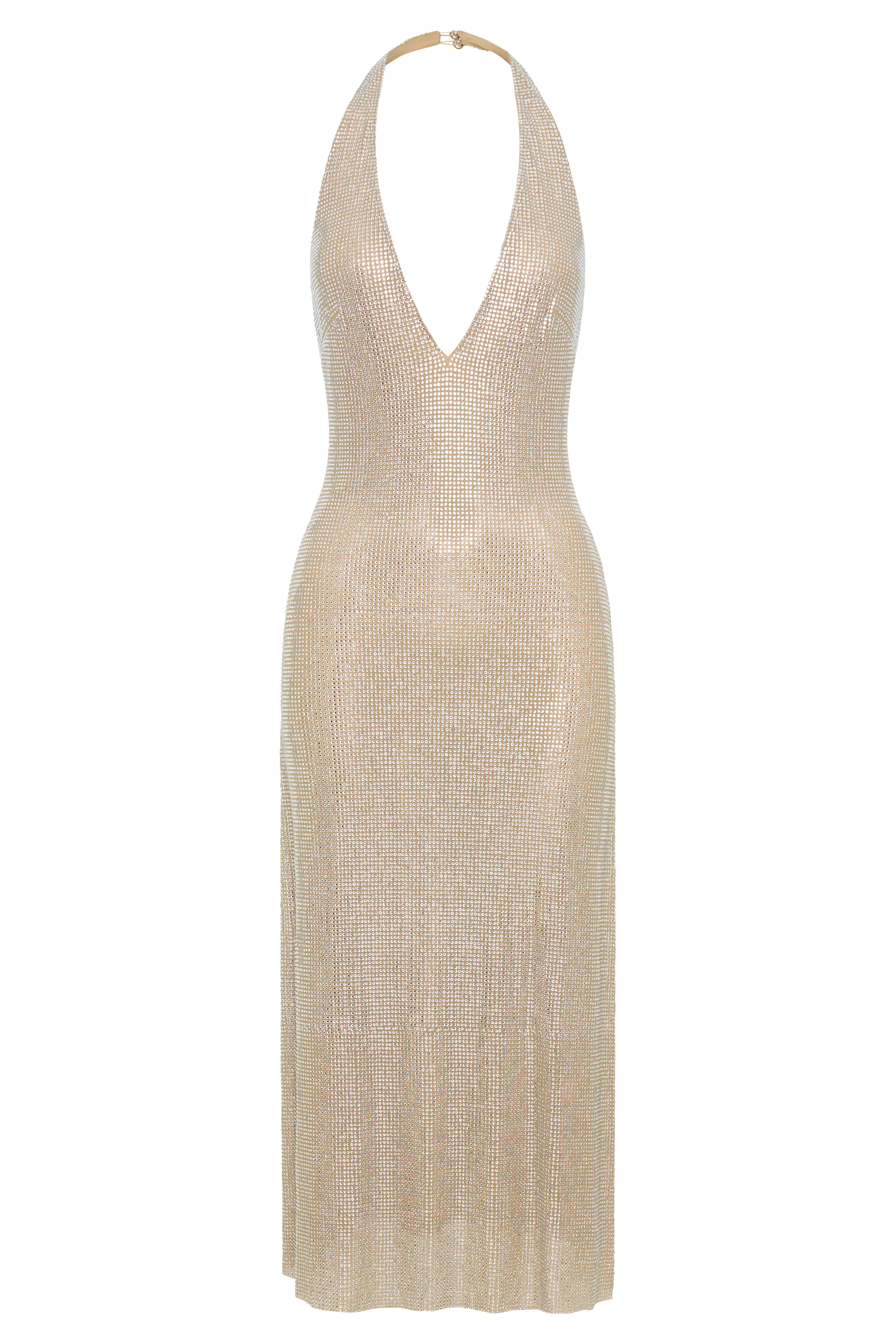 Genie Diamante Halter Midi Dress - Nude