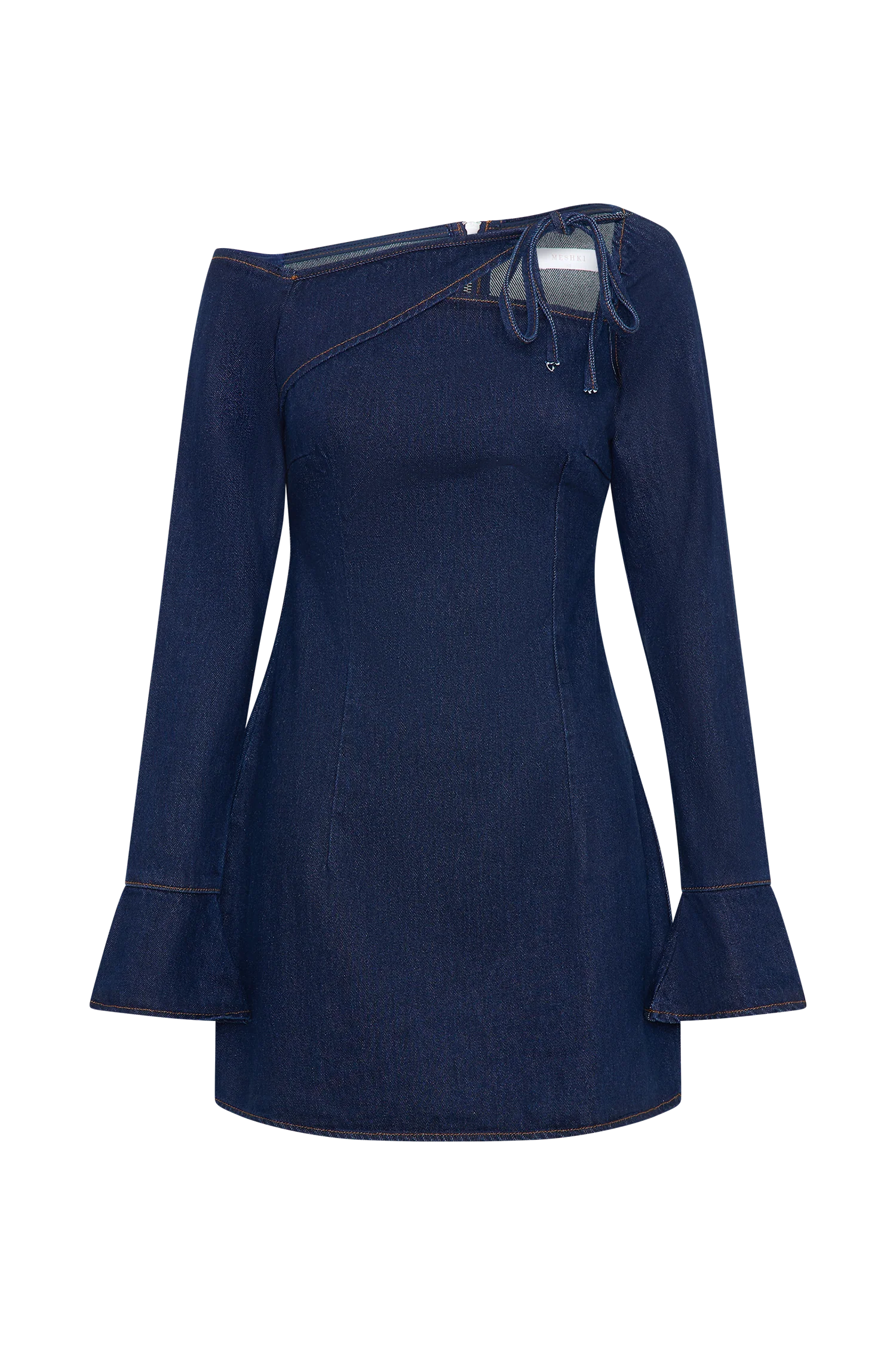 Cece Denim Mini Dress With Ties - Indigo Blue