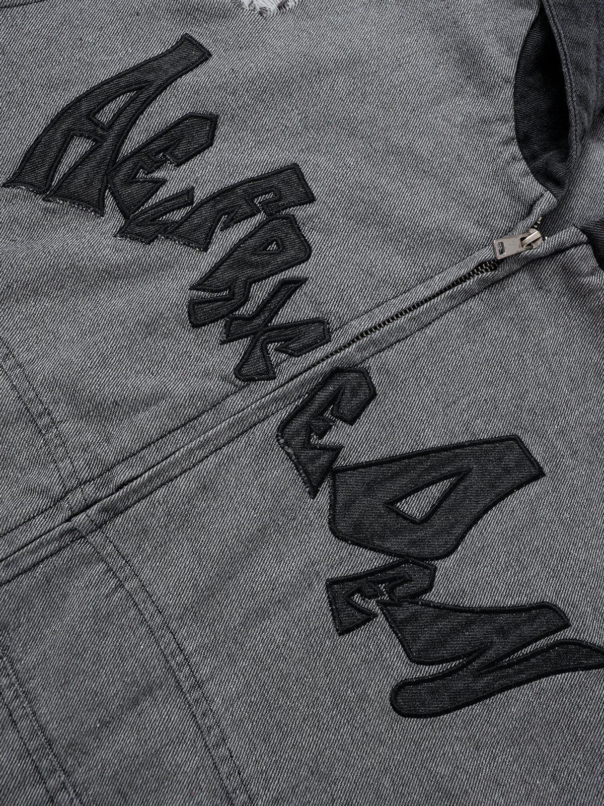 Aelfric Eden Distressed Denim Patchwork Zip Up Hoodie