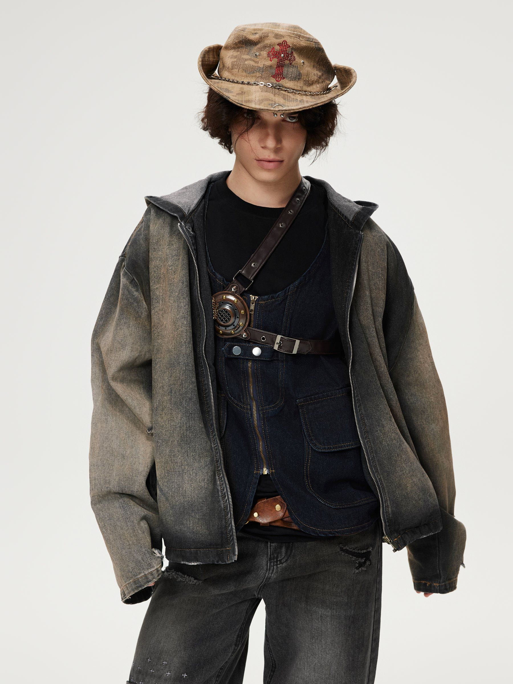 Aelfric Eden Mud Dyeing Denim Zip Up Hoodie