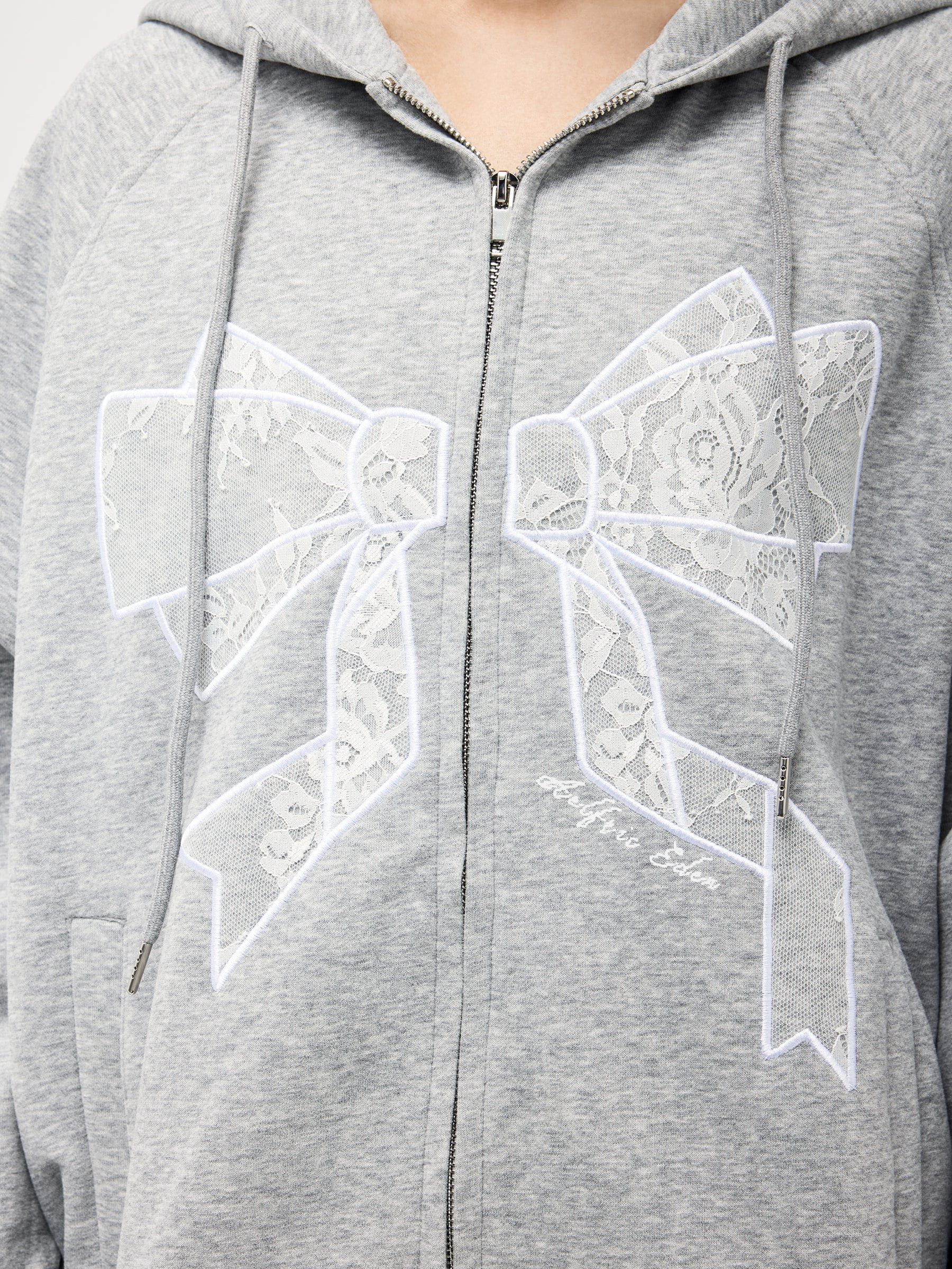 Aelfric Eden Embroidery Lace Bow Zip Up Hoodie