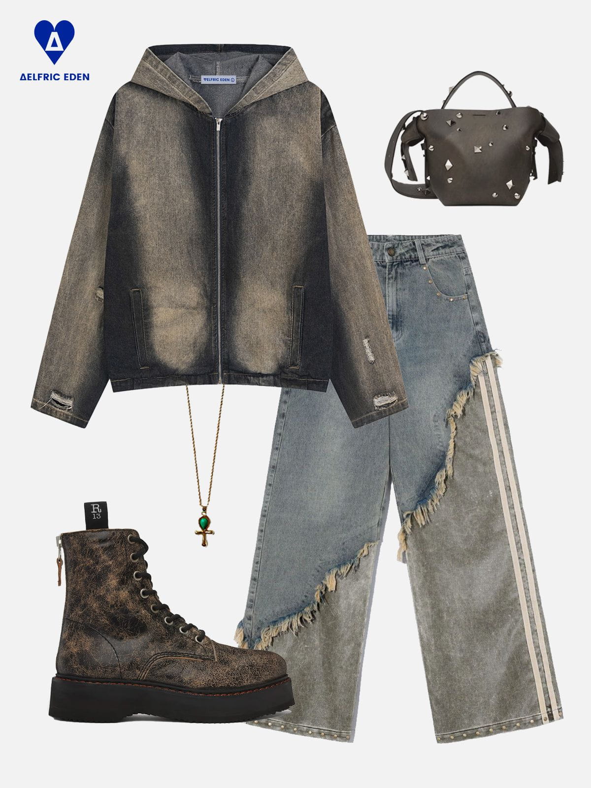 Aelfric Eden Mud Dyeing Denim Zip Up Hoodie