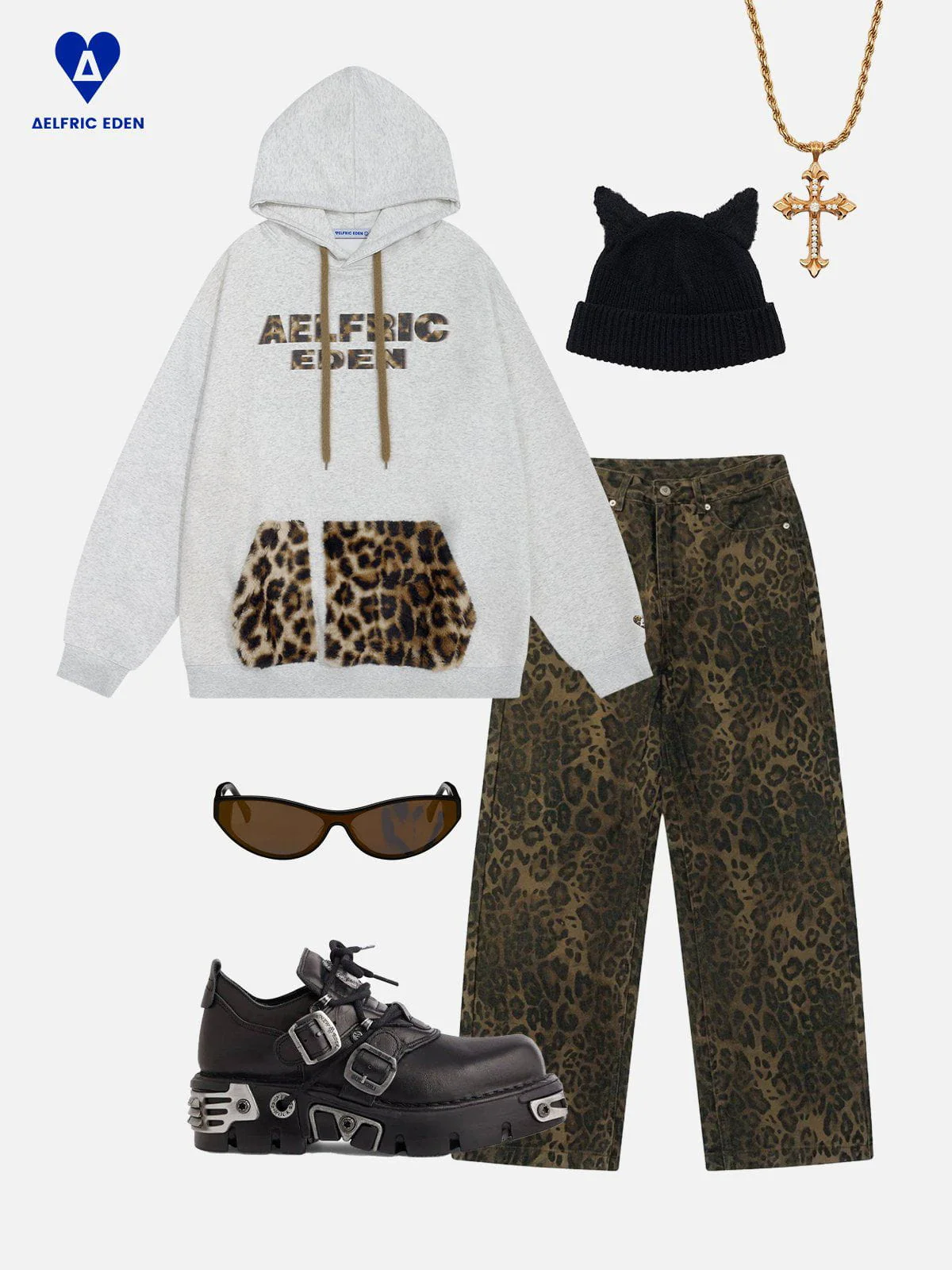 Aelfric Eden Leopard Print Patchwork Hoodie [Recommended By @regi._.mac]