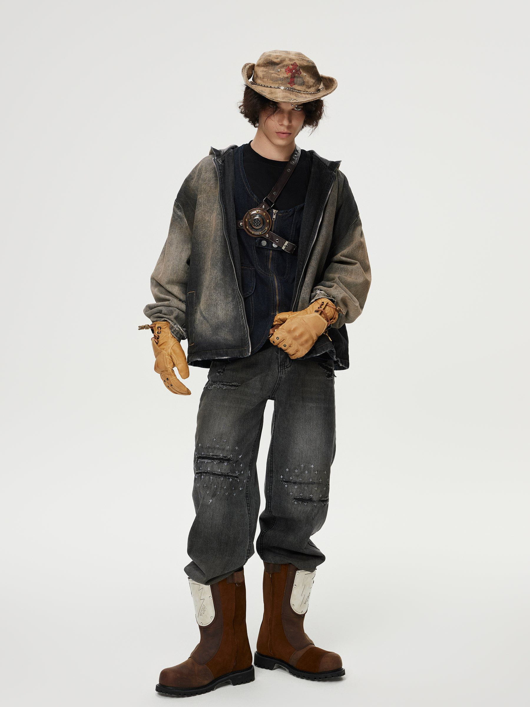 Aelfric Eden Mud Dyeing Denim Zip Up Hoodie