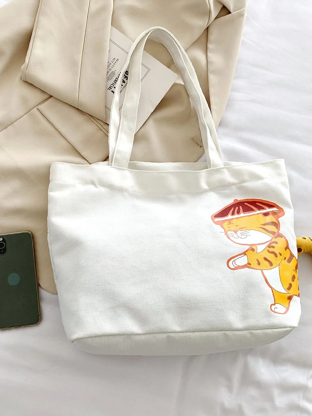 Bag For Love - Cartoon Graphic Zipper Shopper Bag  - Women Tote Bags