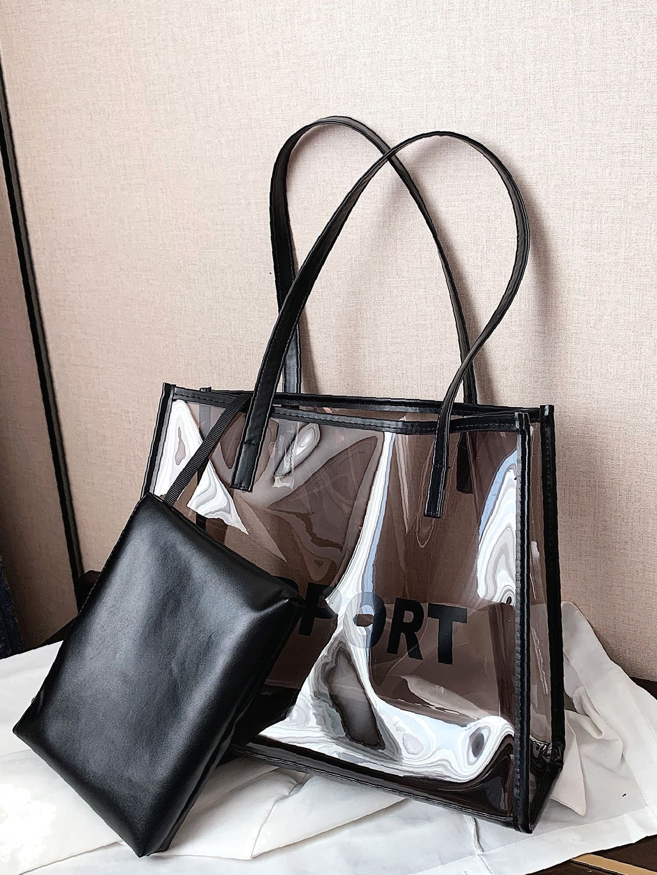 Bag For Love - Letter Graphic Tote Bag with Inner Pouch  - Women Tote Bags