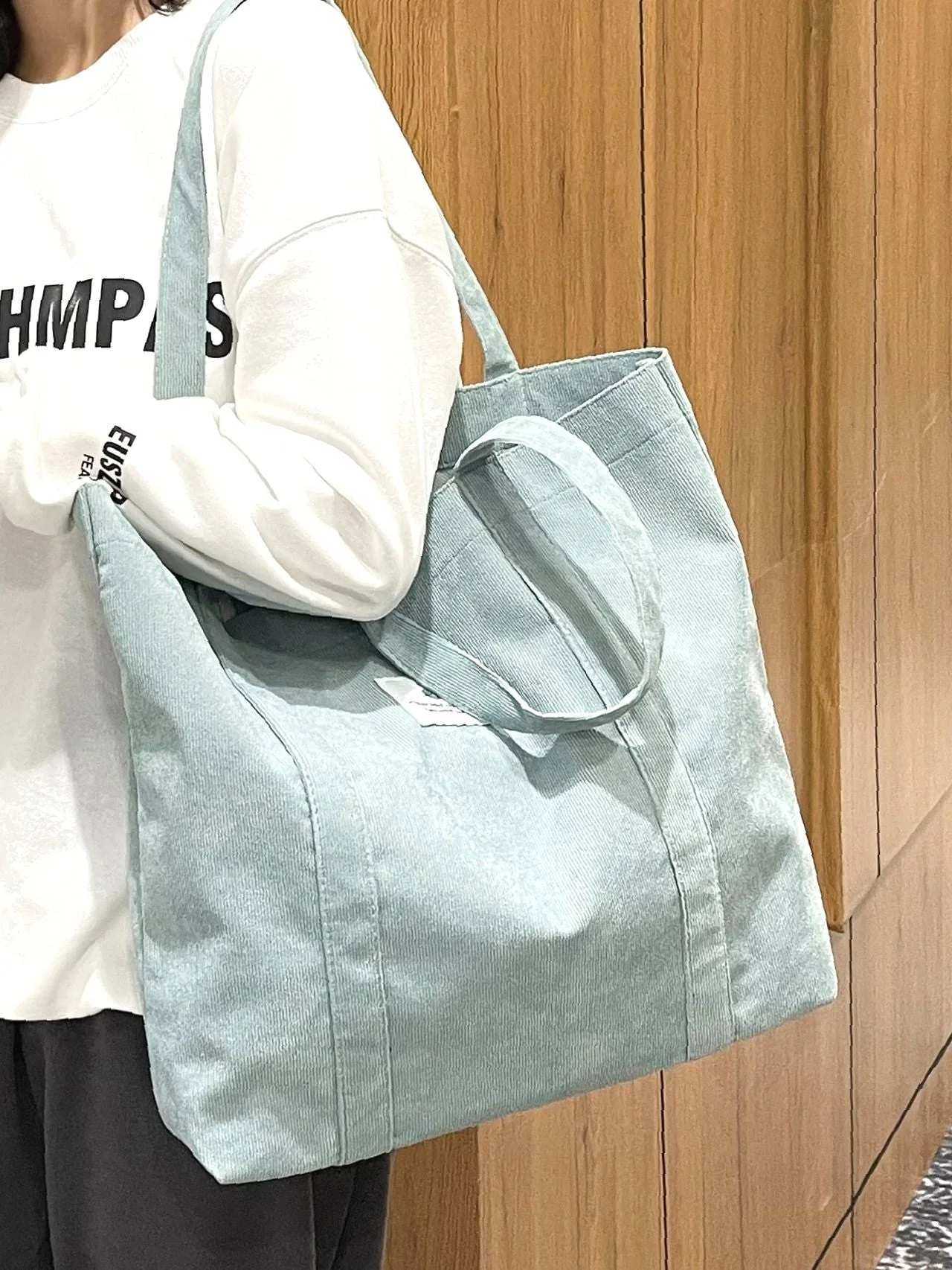 Bag For Love - Corduroy Letter Patch Shopper Bag  - Women Tote Bags