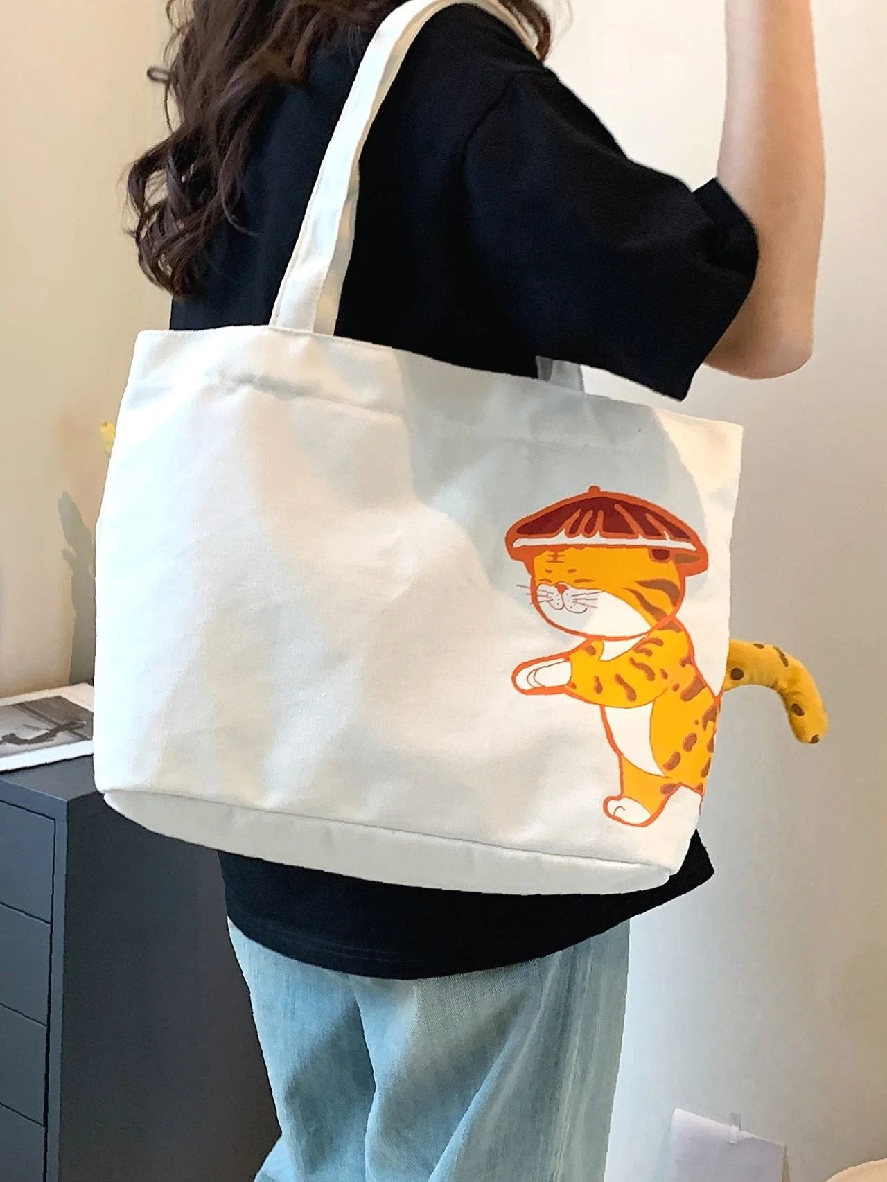 Bag For Love - Cartoon Graphic Zipper Shopper Bag  - Women Tote Bags