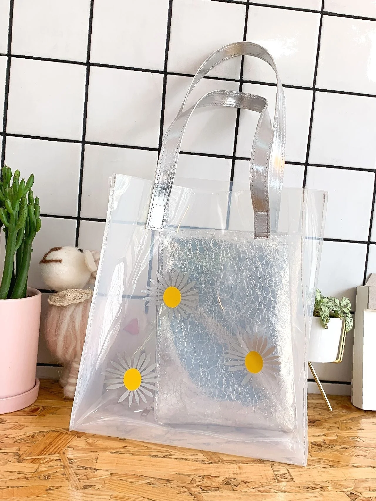 Bag For Love - Floral Graphic Shoulder Tote Bag with Inner Pouch  - Women Tote Bags