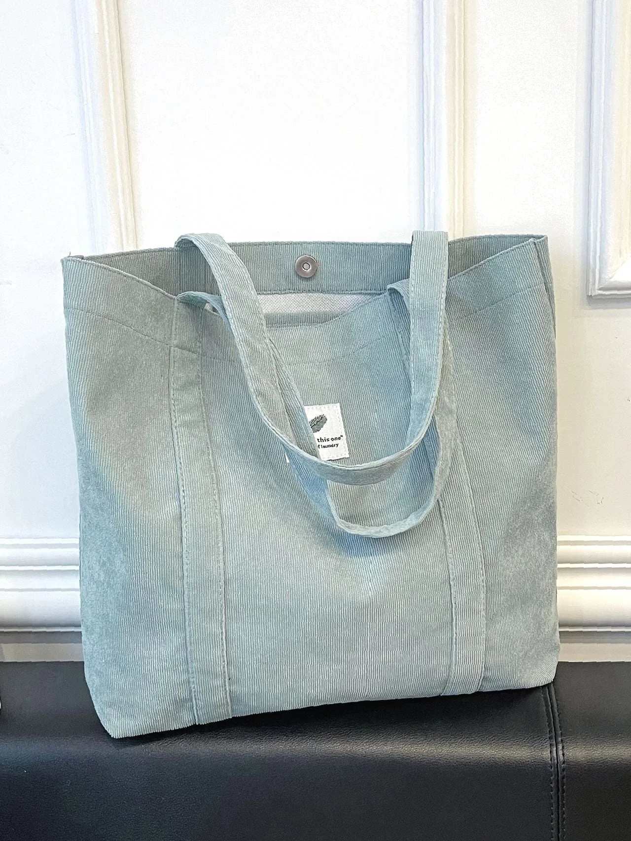 Bag For Love - Corduroy Letter Patch Shopper Bag  - Women Tote Bags