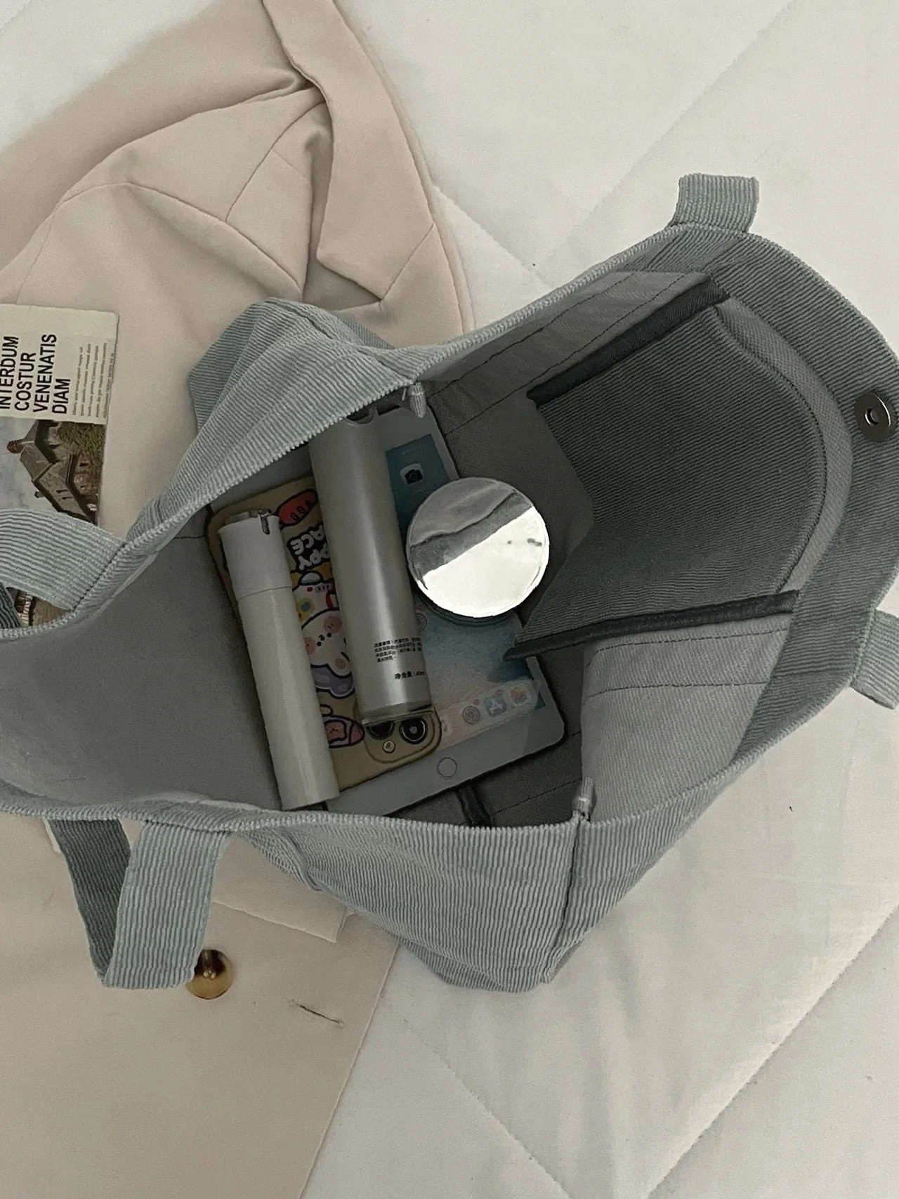 Bag For Love - Corduroy Letter Patch Shopper Bag  - Women Tote Bags