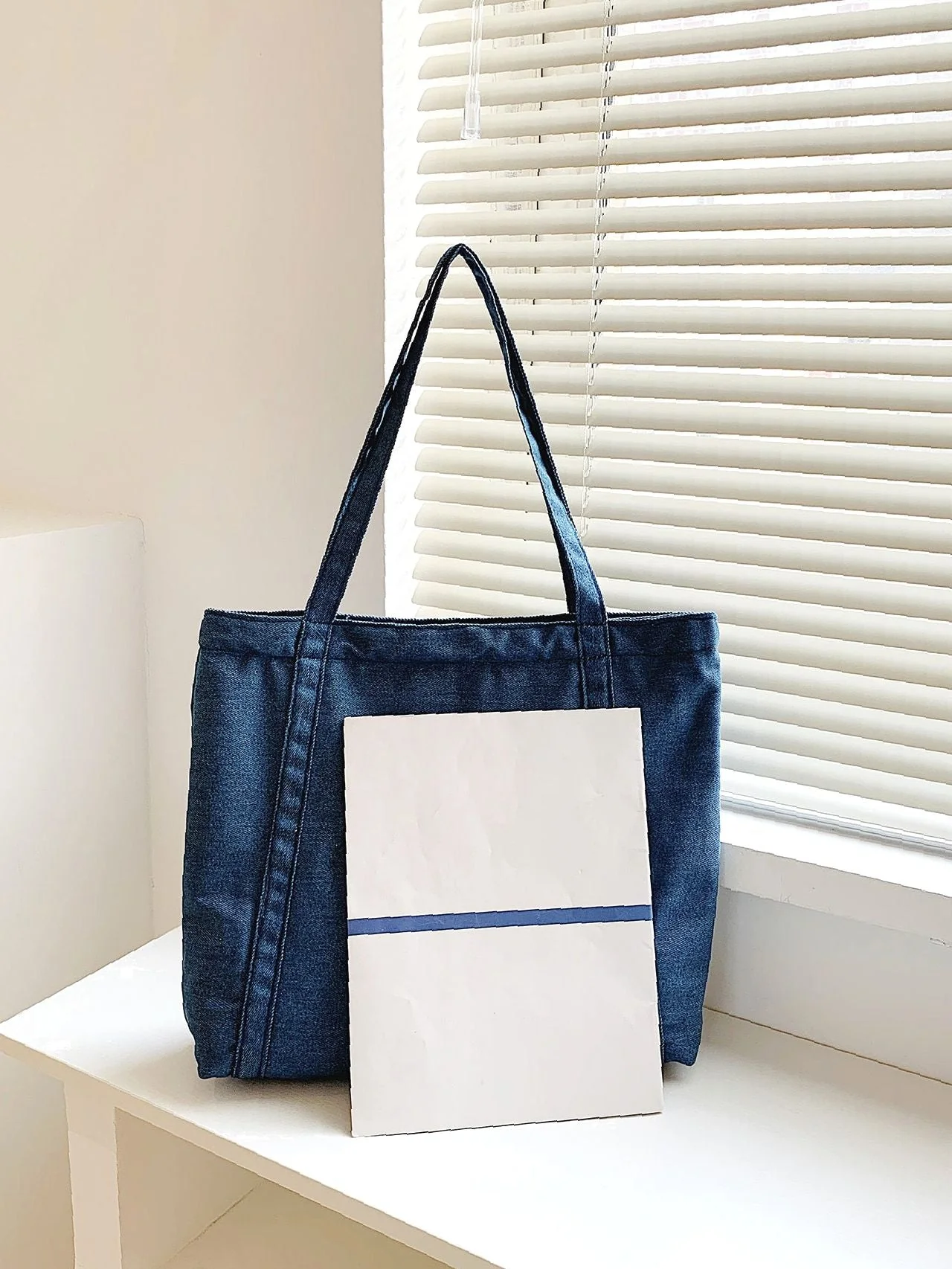 Bag For Love - Minimalist Denim Shoulder Tote Bag  - Women Tote Bags