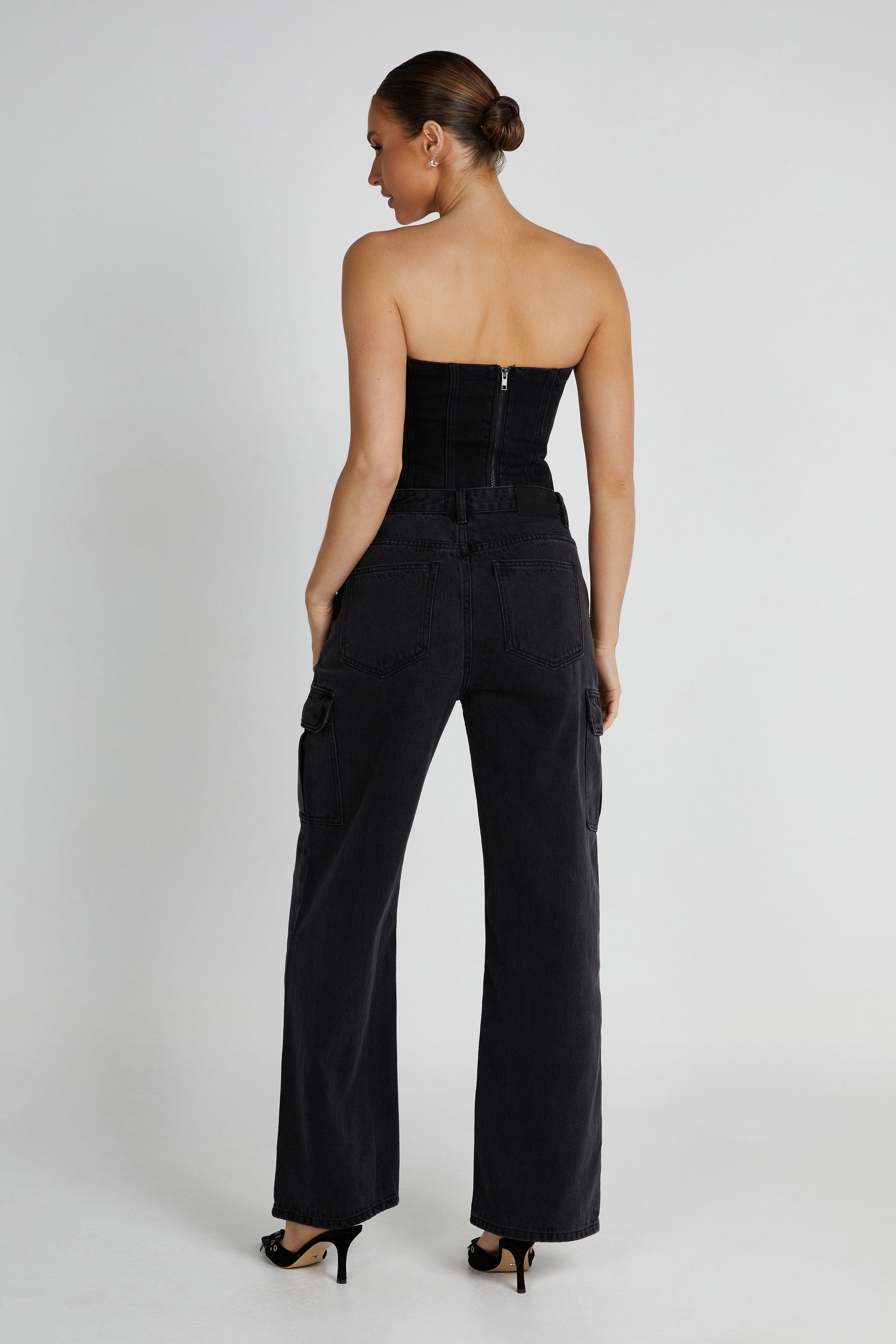 MESHKI Jordana Denim Tube Top - Washed Black