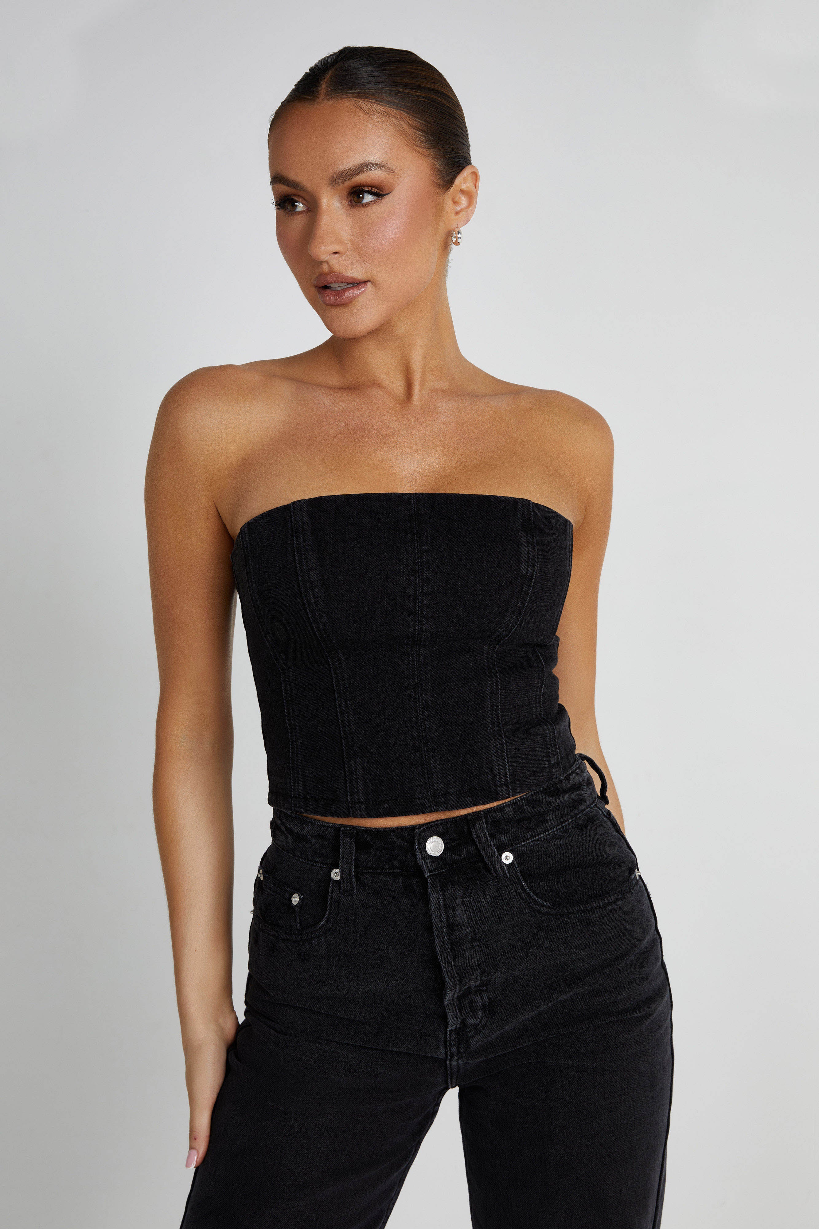 MESHKI Jordana Denim Tube Top - Washed Black