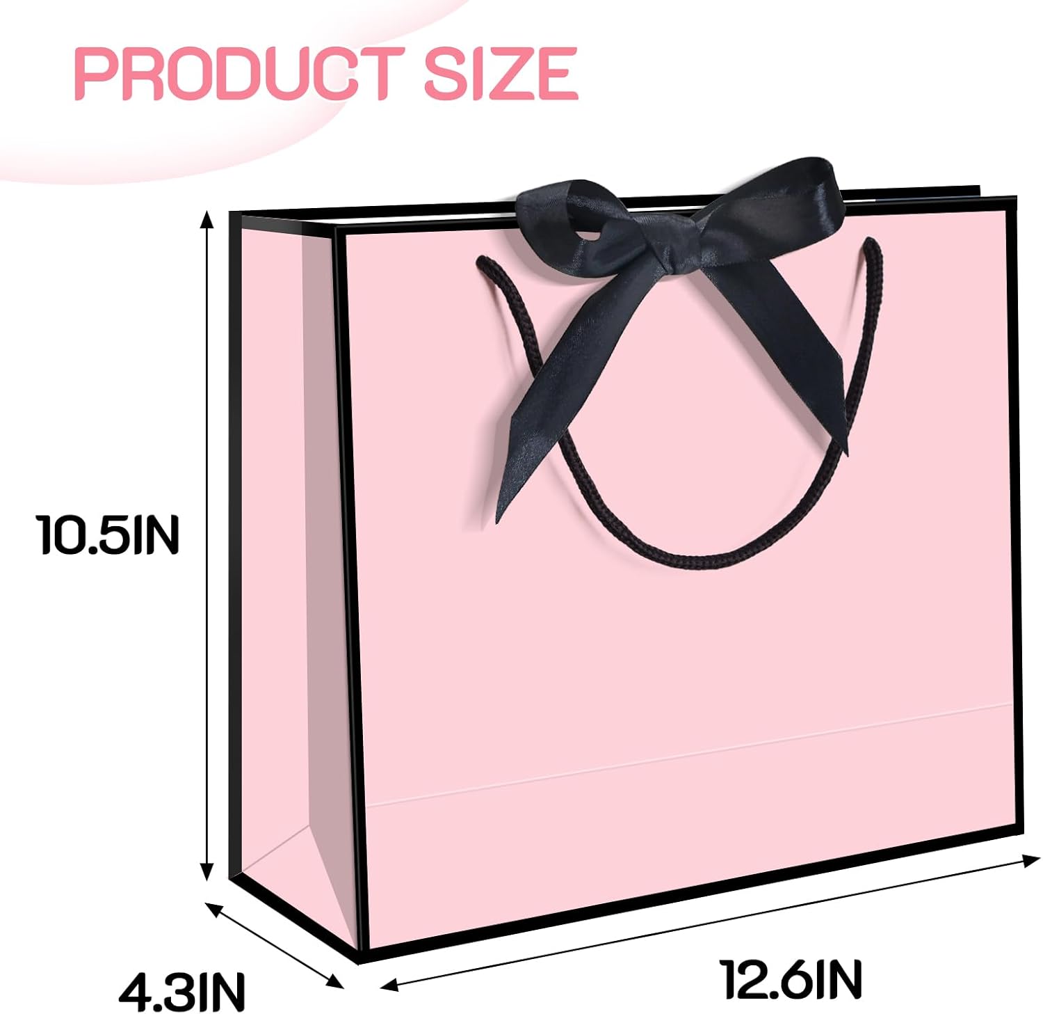 5 | 12 | 25 | 50 Pack Gift Bag with Bow Ribbon Horizontal Paper Gift Bags Bulk for Women Men,with Handles for Birthday Wedding Bridesmaid Party Favor Shopping Retail Gift Sacks (Pink, 12.6x4.3x10.5 Inch (Pack of 12))