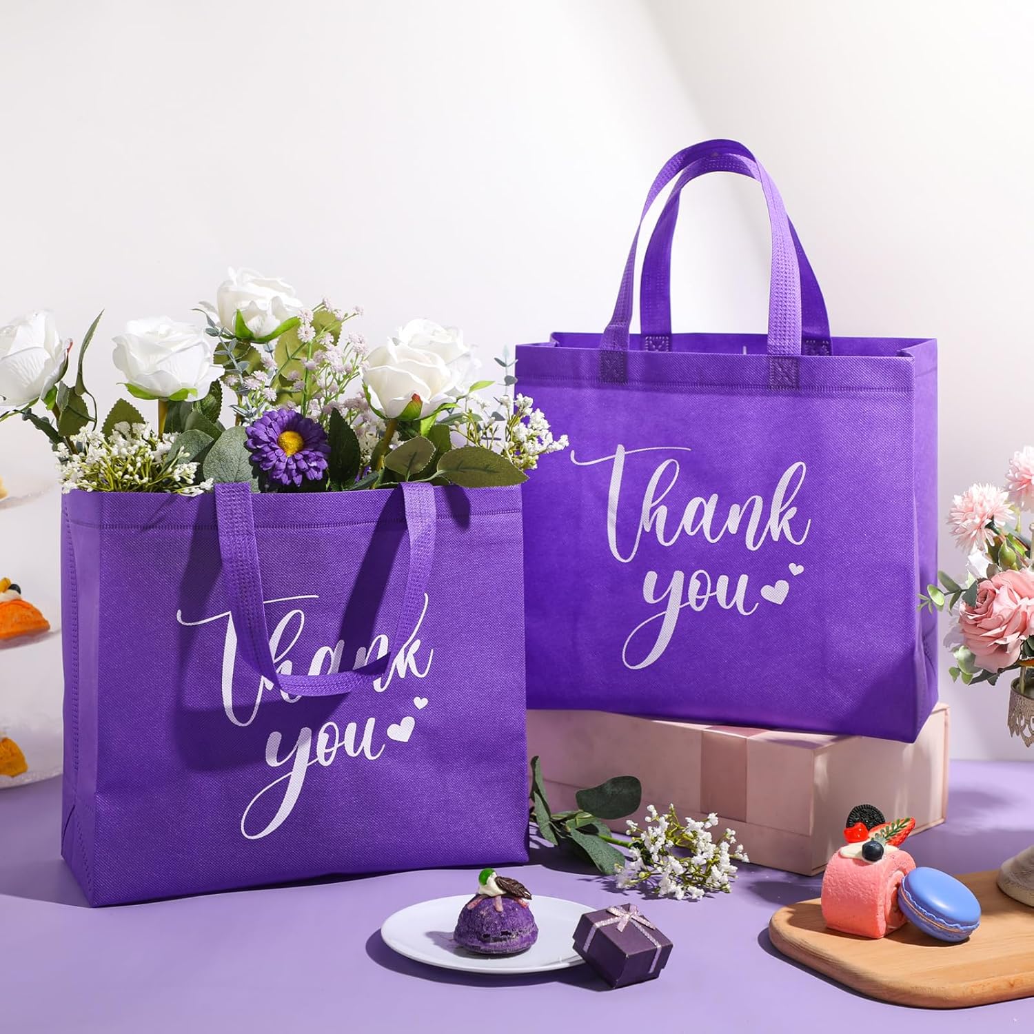 Sweetude 30 Pcs Valentine's Day Thank You Gift Bags with Handles Bulk Reusable Goodie Bag Non Woven Foldable Bag for Graduation Wedding Bridesmaid Gifts(11 x 12 x 5 Inch,Black)