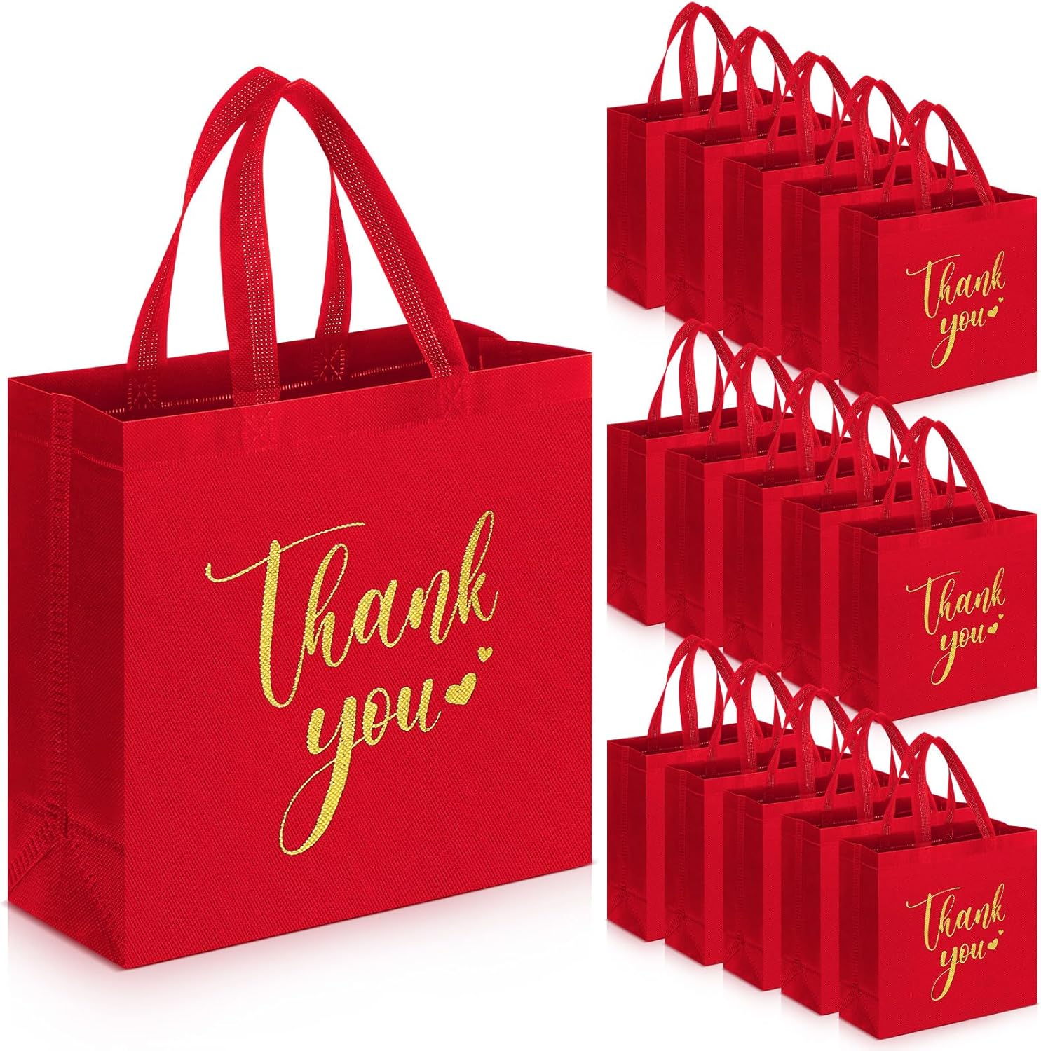 Sweetude 30 Pcs Valentine's Day Thank You Gift Bags with Handles Bulk Reusable Goodie Bag Non Woven Foldable Bag for Graduation Wedding Bridesmaid Gifts(11 x 12 x 5 Inch,Black)