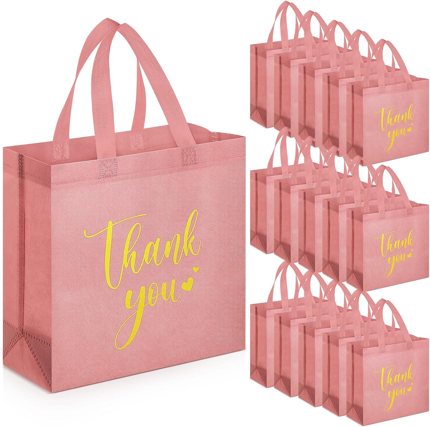 Sweetude 30 Pcs Valentine's Day Thank You Gift Bags with Handles Bulk Reusable Goodie Bag Non Woven Foldable Bag for Graduation Wedding Bridesmaid Gifts(11 x 12 x 5 Inch,Black)