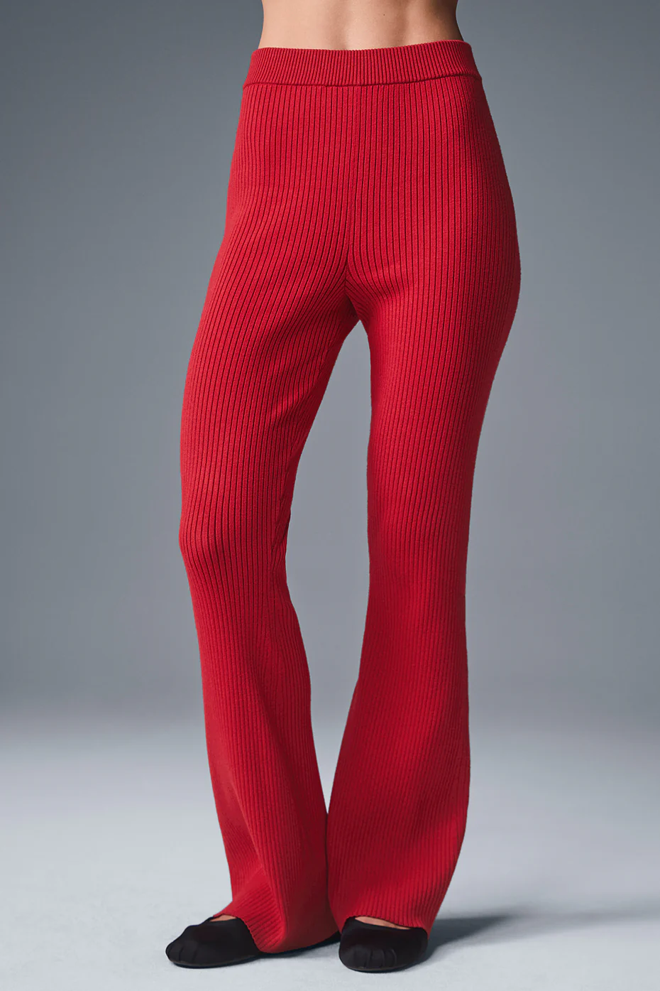 Denim Knit High-Waist Flare Pant - Bold Red/Dark Bold Red