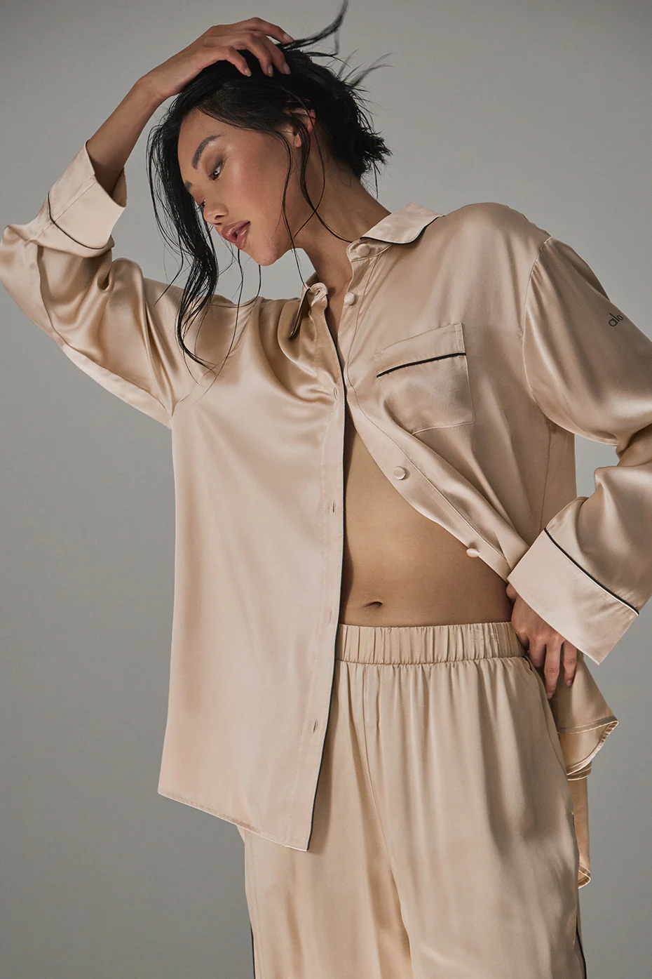Courchevel Silk Button Down - Champagne Pop/Black