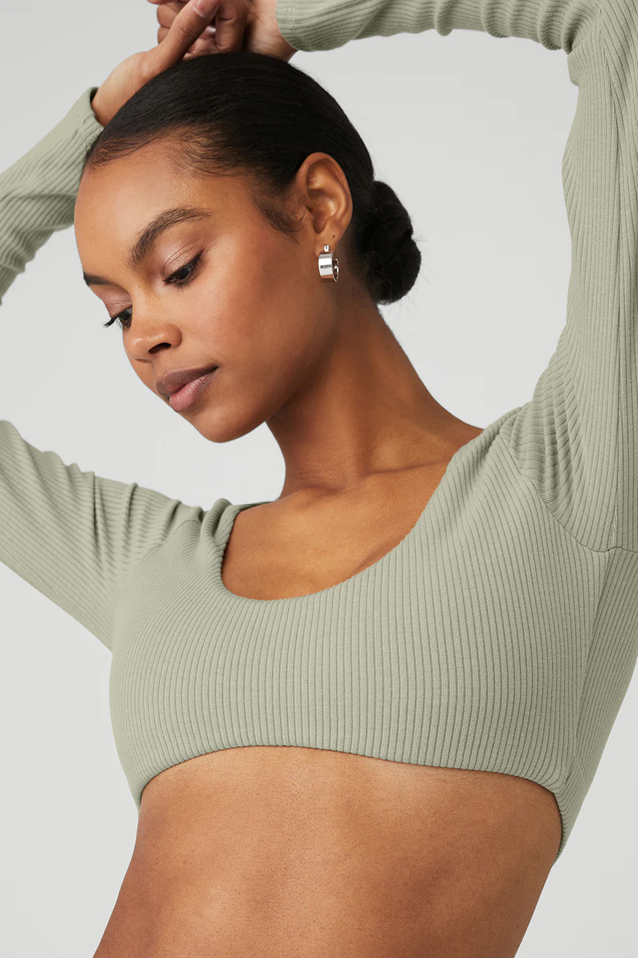 Ribbed Defined Long Sleeve Bra - Limestone