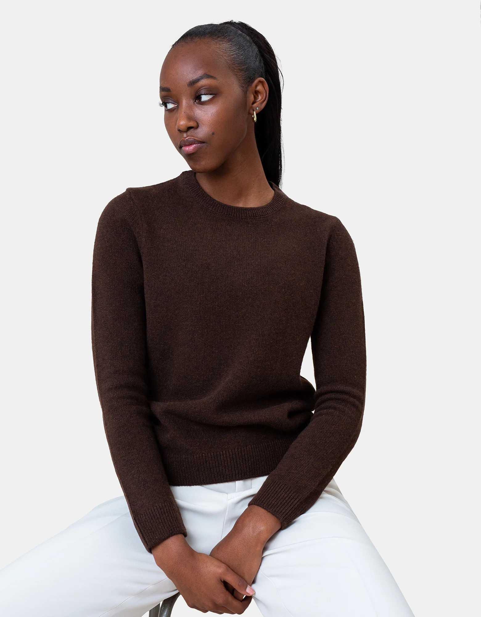 Women Classic Merino Wool Crew - Warm Taupe