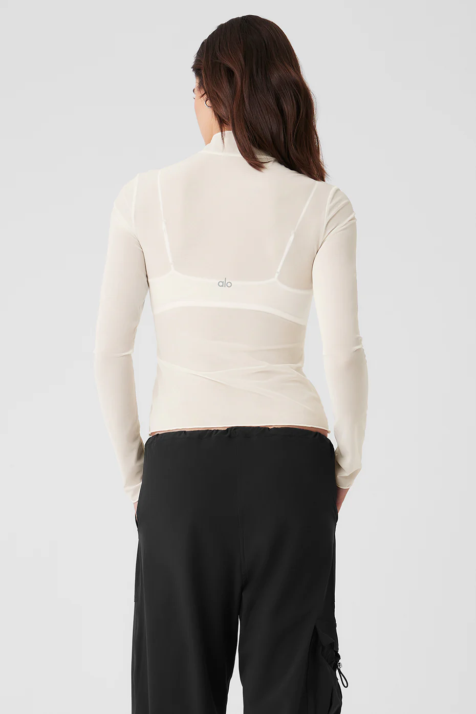 Mesh Sheer Illusion Mock Neck Long Sleeve - Ivory