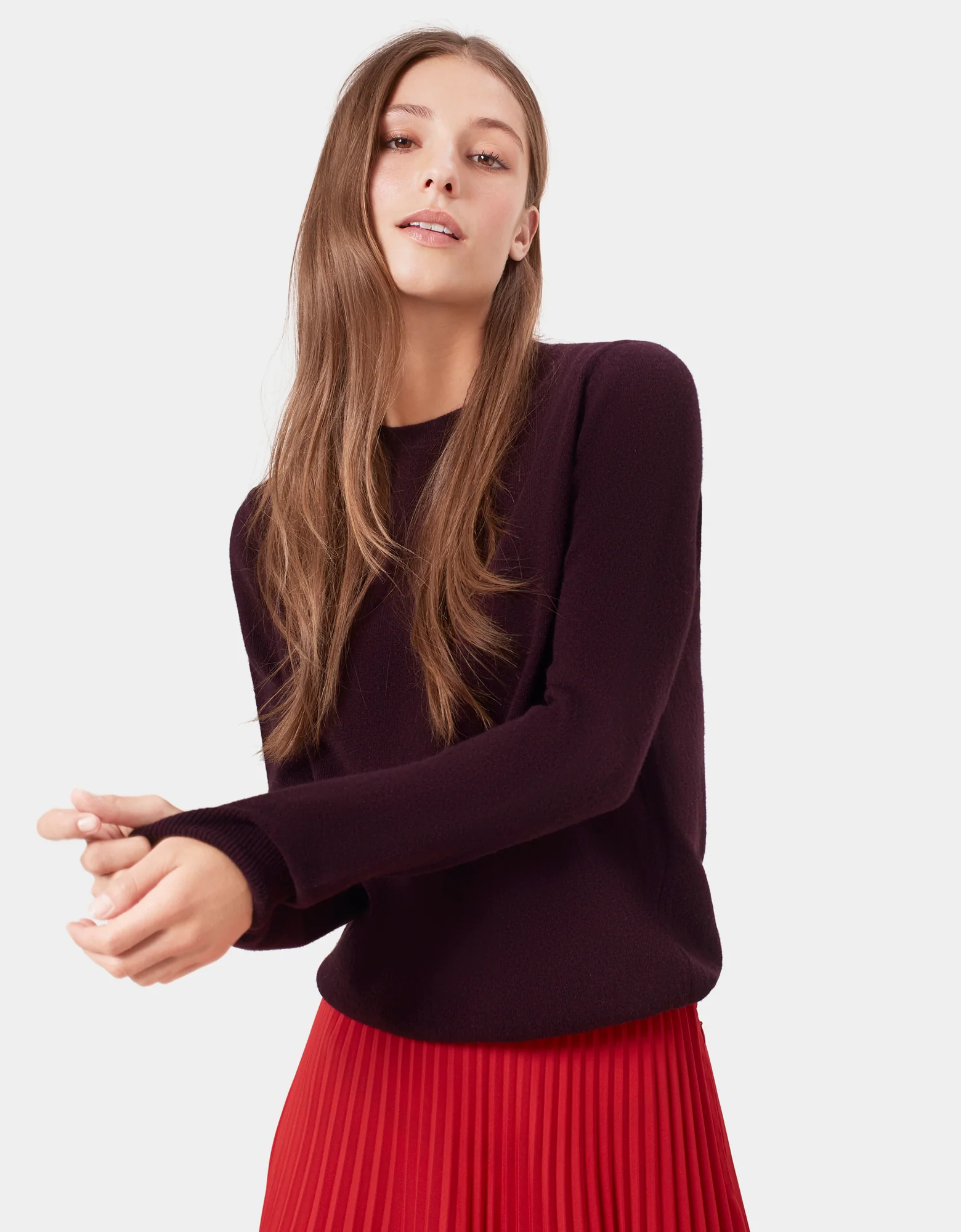 Women Light Merino Wool Crew - Oxblood Red