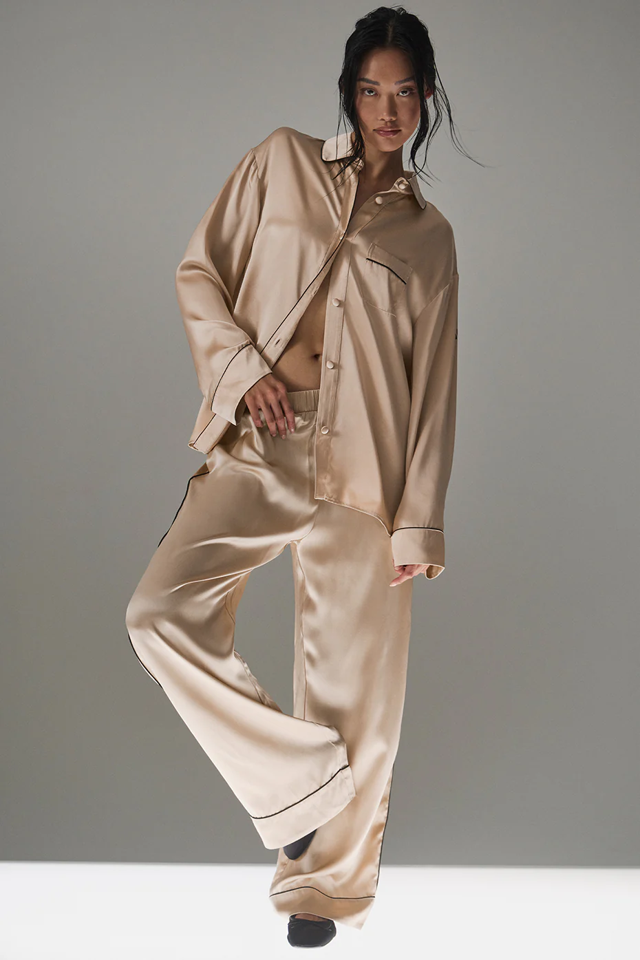 Courchevel Silk Pant - Champagne Pop/Black
