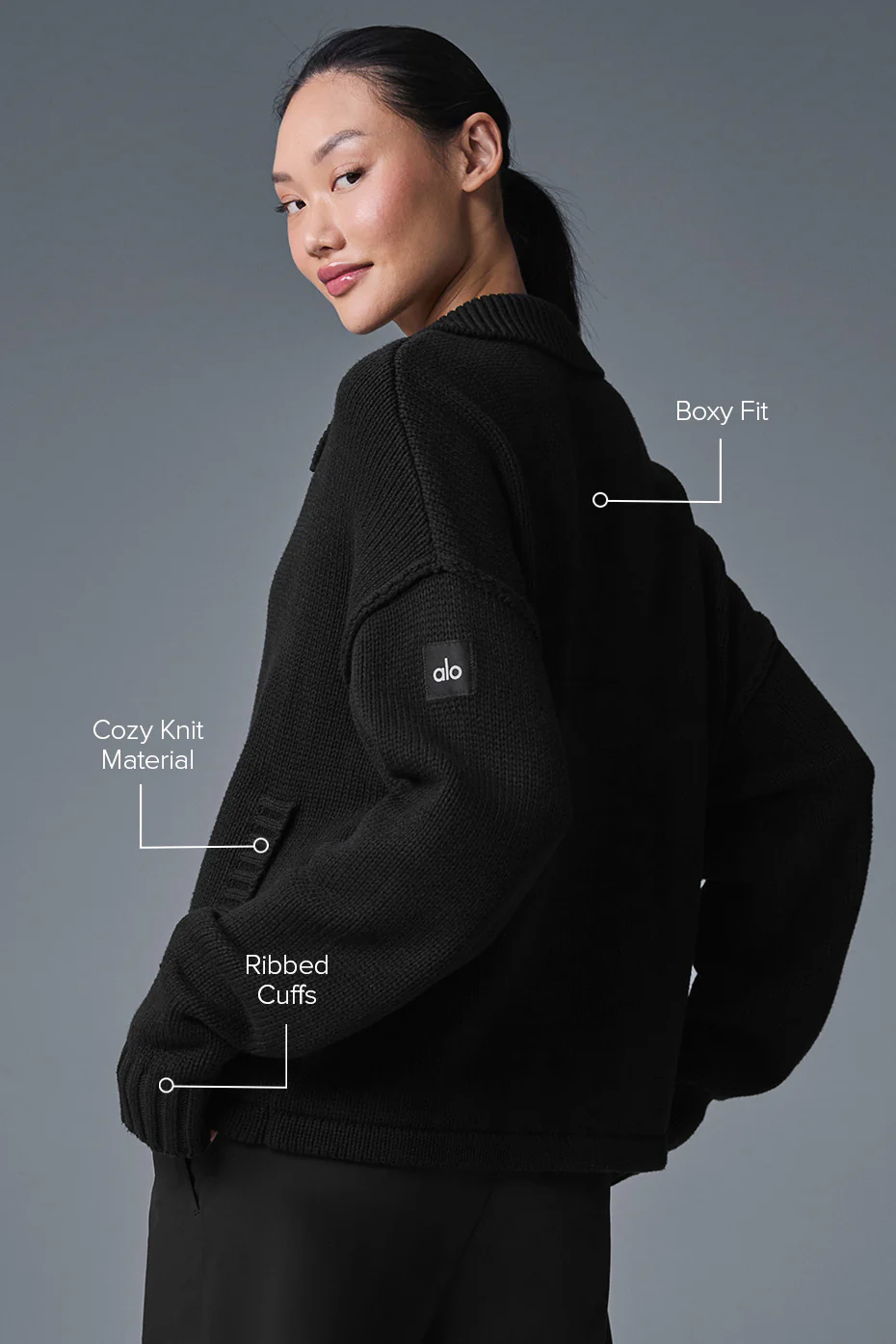 Heritage Full Zip Sweater - Black