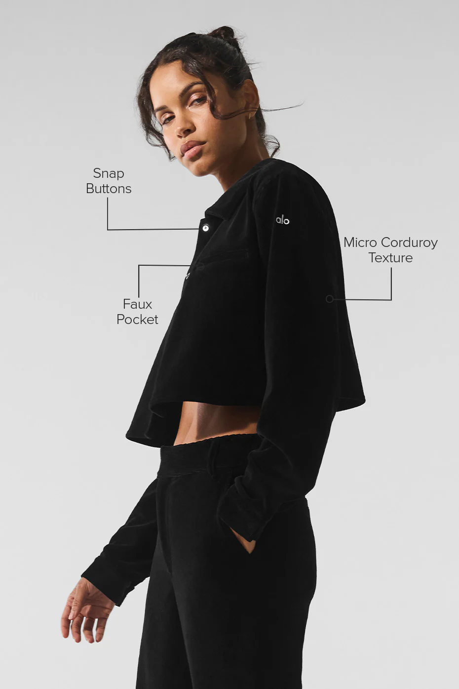 Micro Corduroy Cropped Dreamer Button Down - Black