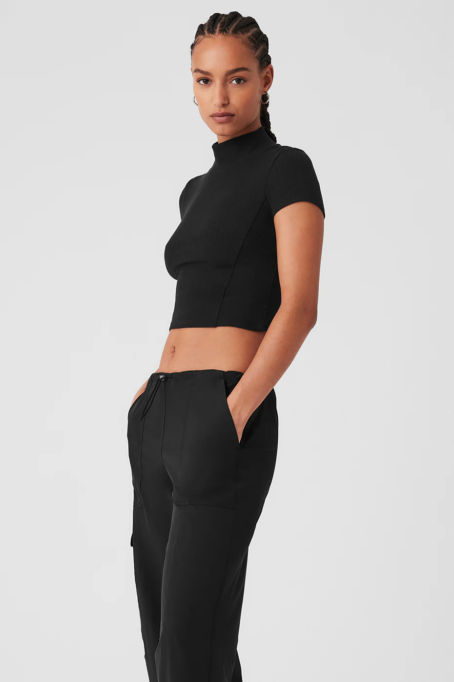 Wellness Rib Mock Neck Polished Short Sleeve - Black