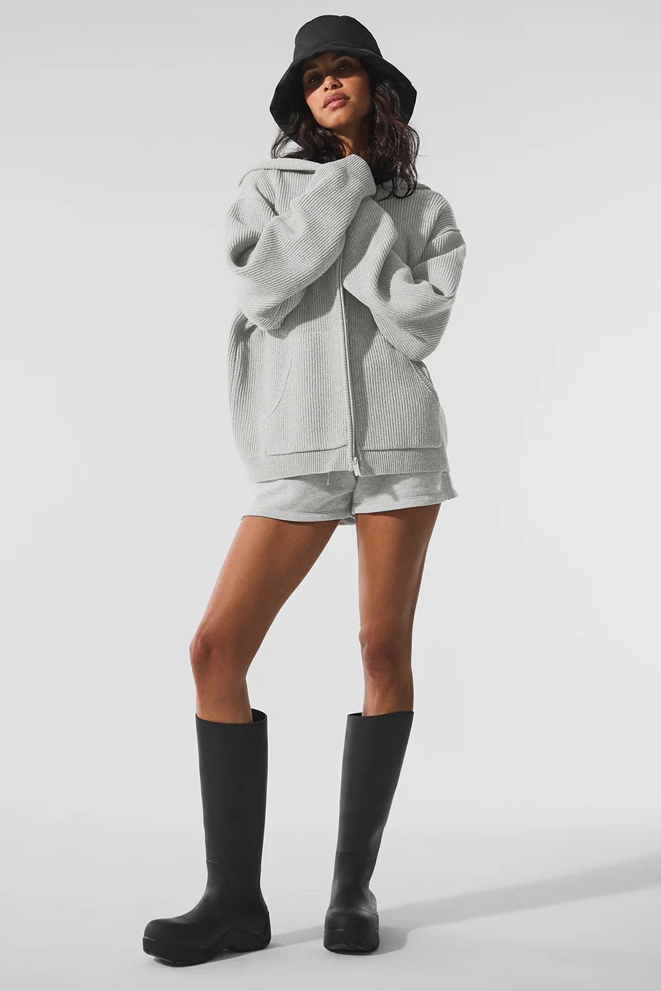 Domain Rib Knit Full Zip Sweater - Athletic Heather Grey